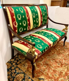 Neoclassical Egyptian Revival 3 Pc Parlor Set, Bench and Pair of Chairs Ormolu