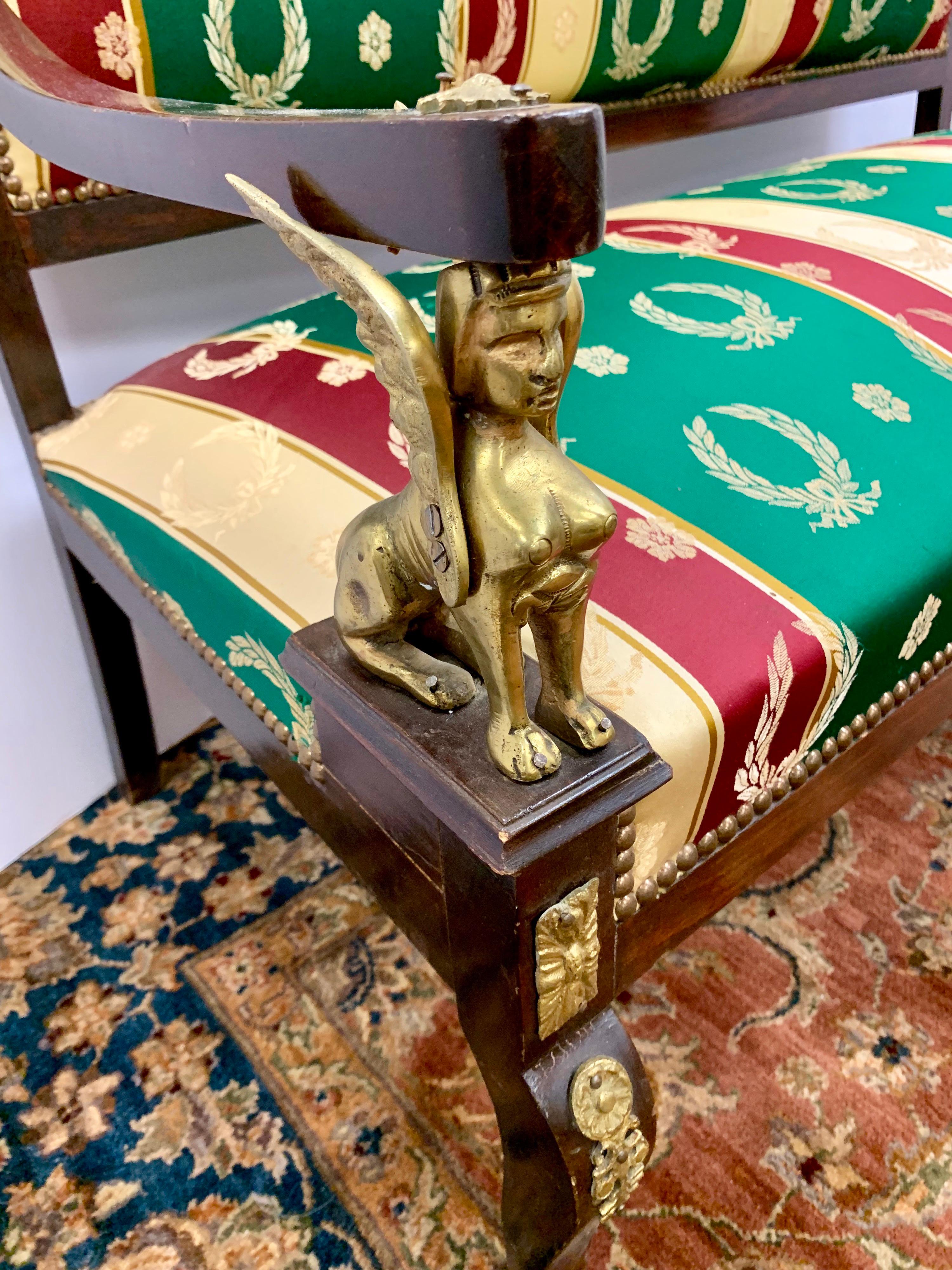 Neoclassical Egyptian Revival Bronze Ormolu-Mounted Settee Bench In Fair Condition In West Hartford, CT
