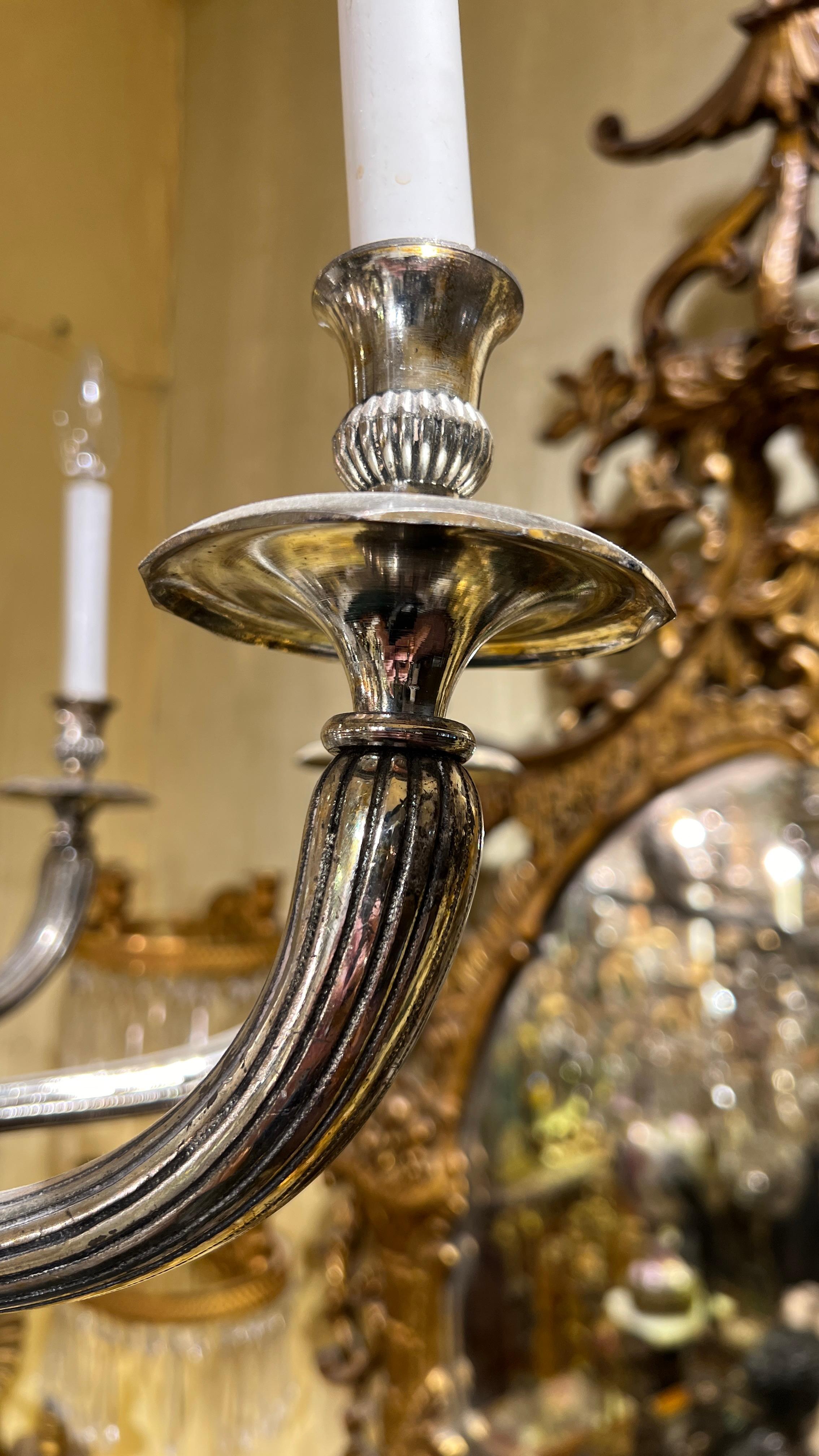 American Neoclassical Silvered 8-Light Chandelier Attributed to Caldwell and Co. For Sale