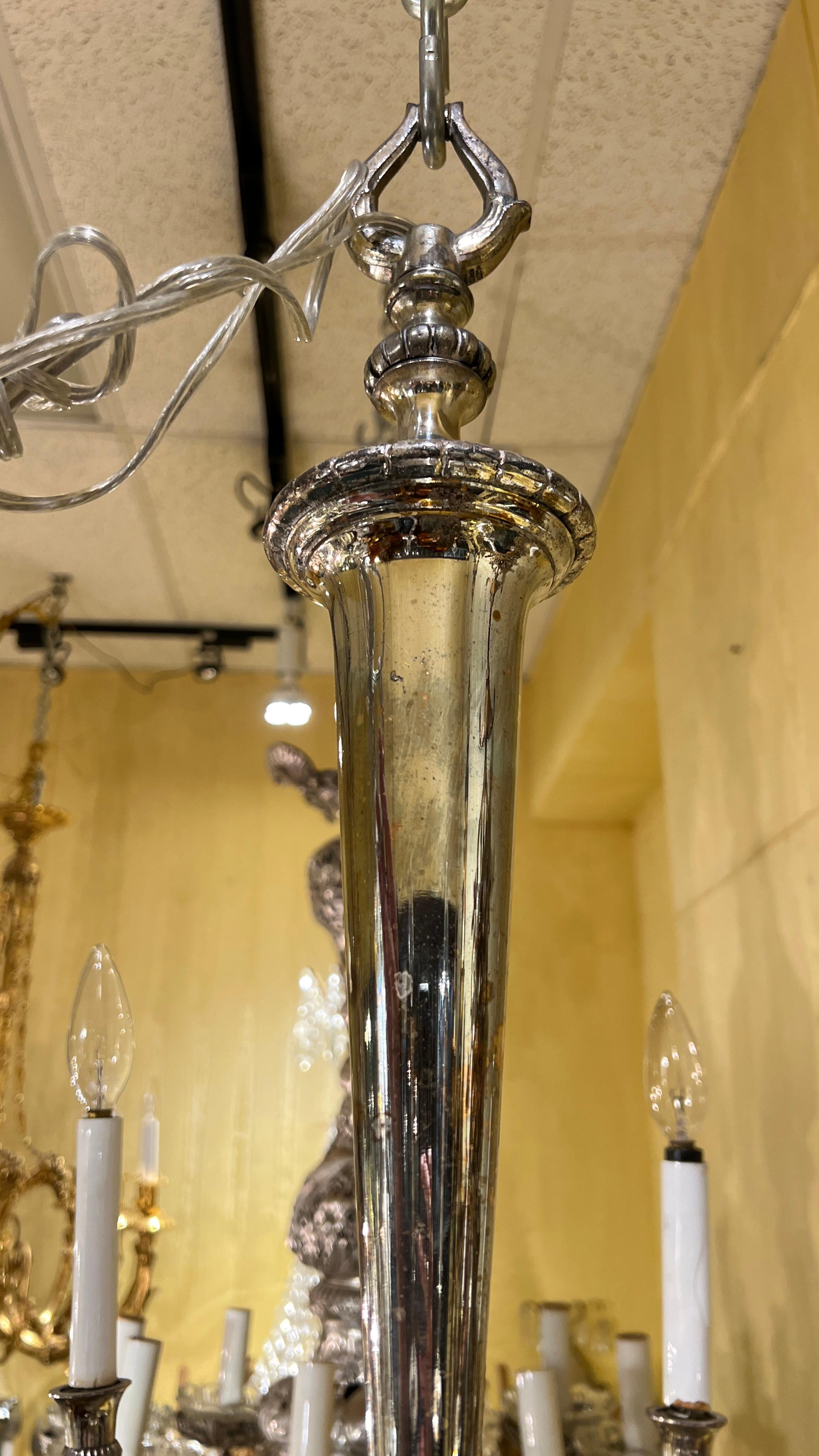 Neoclassical Silvered 8-Light Chandelier Attributed to Caldwell and Co. In Good Condition For Sale In New York, NY