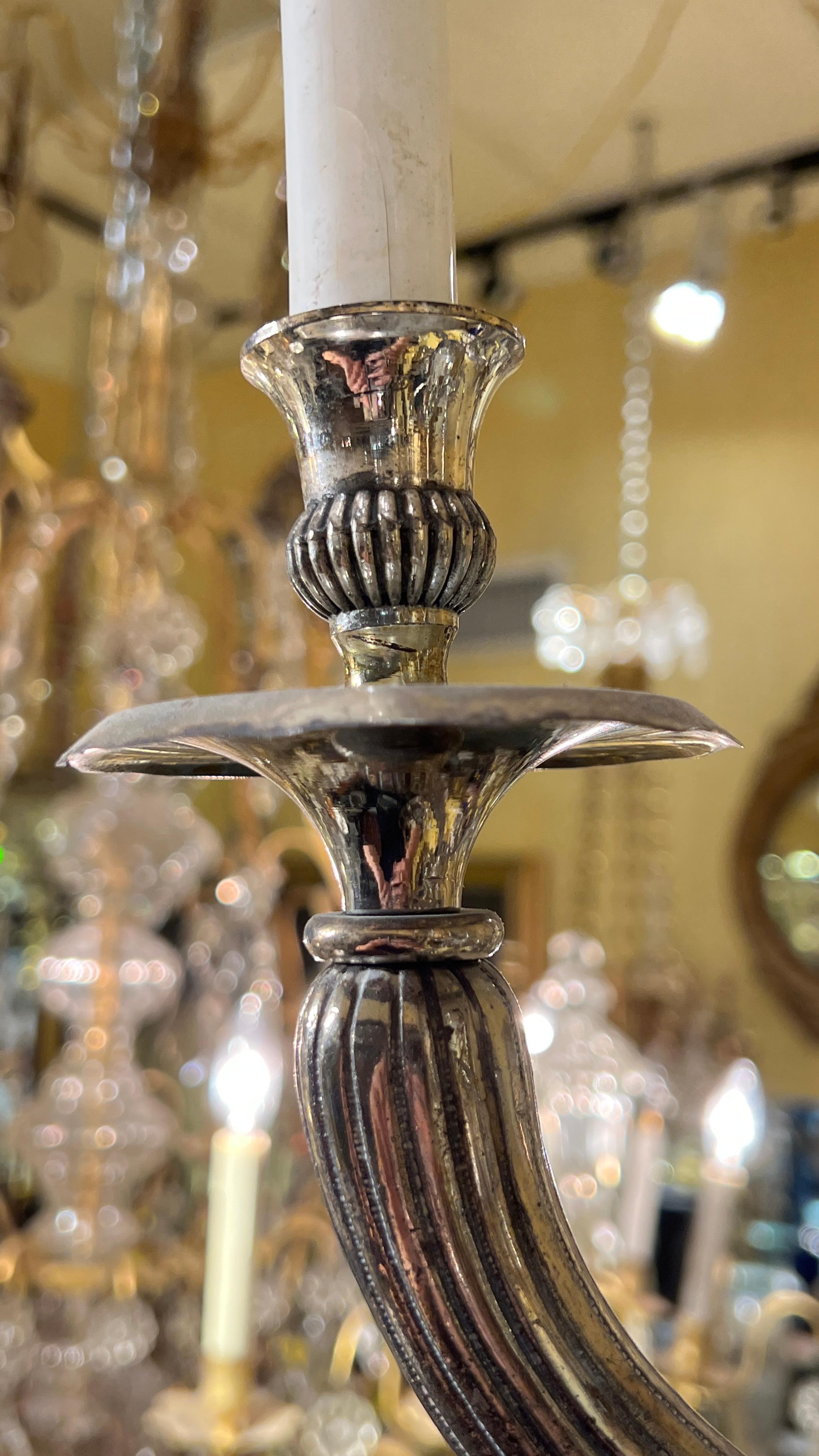 Britannia Standard Silver Neoclassical Silvered 8-Light Chandelier Attributed to Caldwell and Co. For Sale