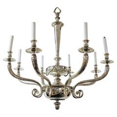 Lampadario neoclassico a 8 luci argentato attribuito a Caldwell and Co.