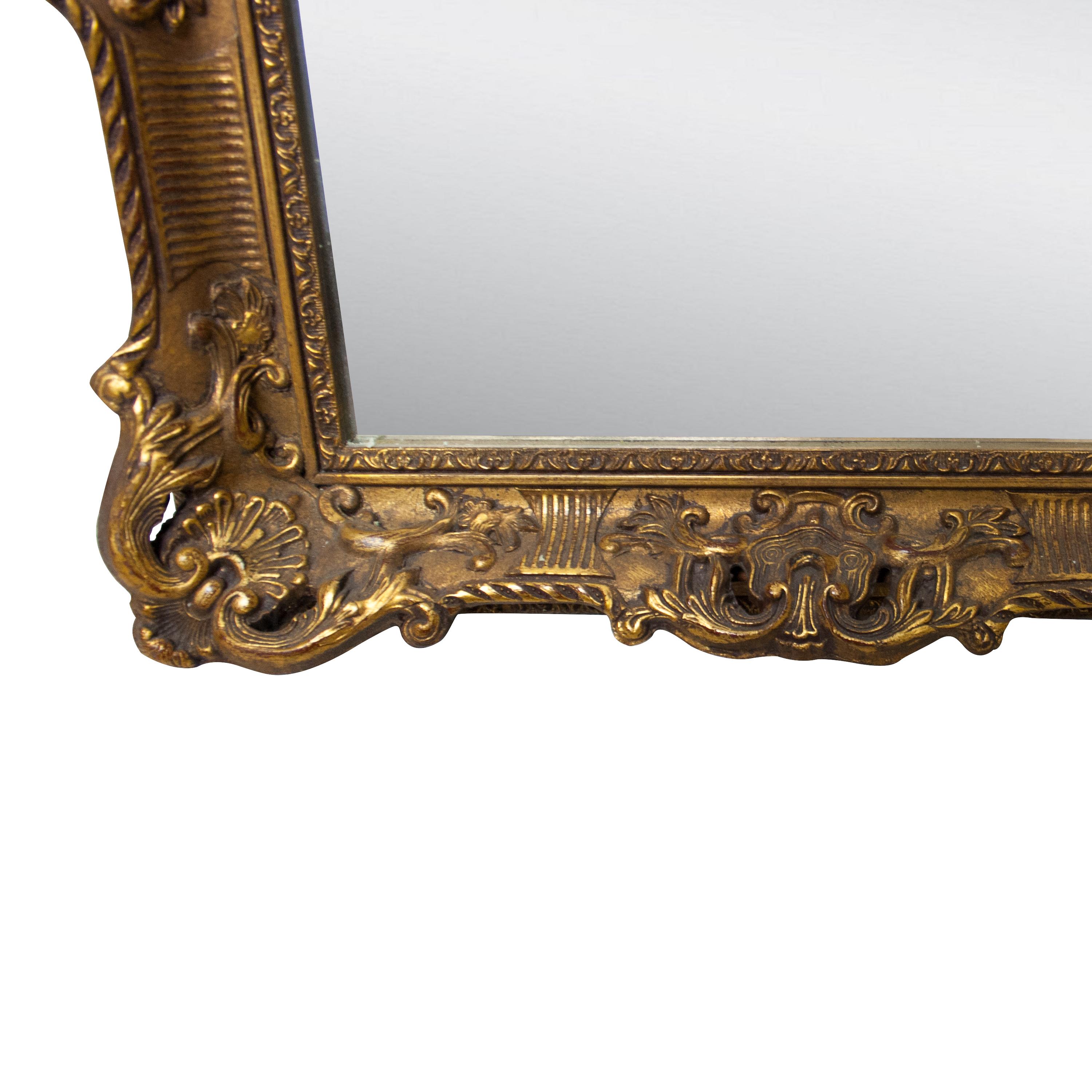 Gilt Neoclassical Empire Gold Hand Carved Wooden Mirror, Spain, 1970 For Sale