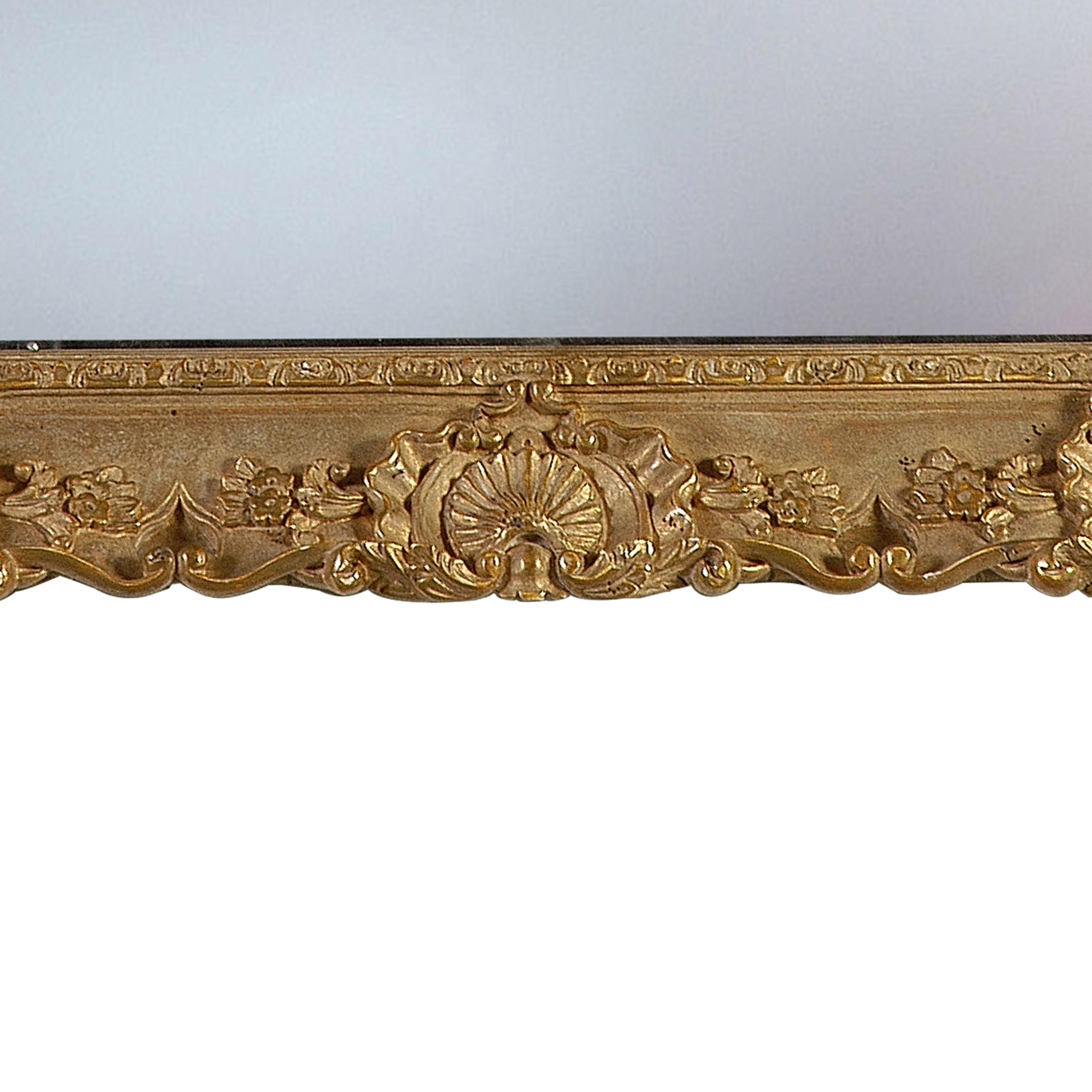 Spanish Neoclassical Empire Gold Hand Carved Wooden Rectangular Mirror, Spain, 1970 For Sale