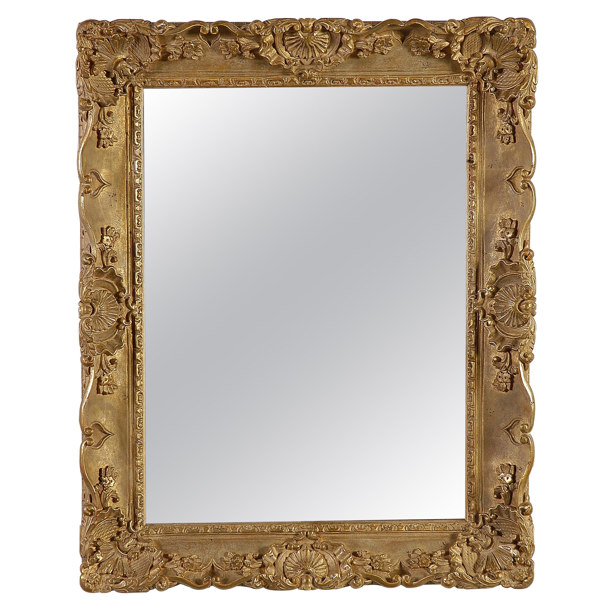 Neoclassical Empire Gold Hand Carved Wooden Rectangular Mirror, Spain, 1970