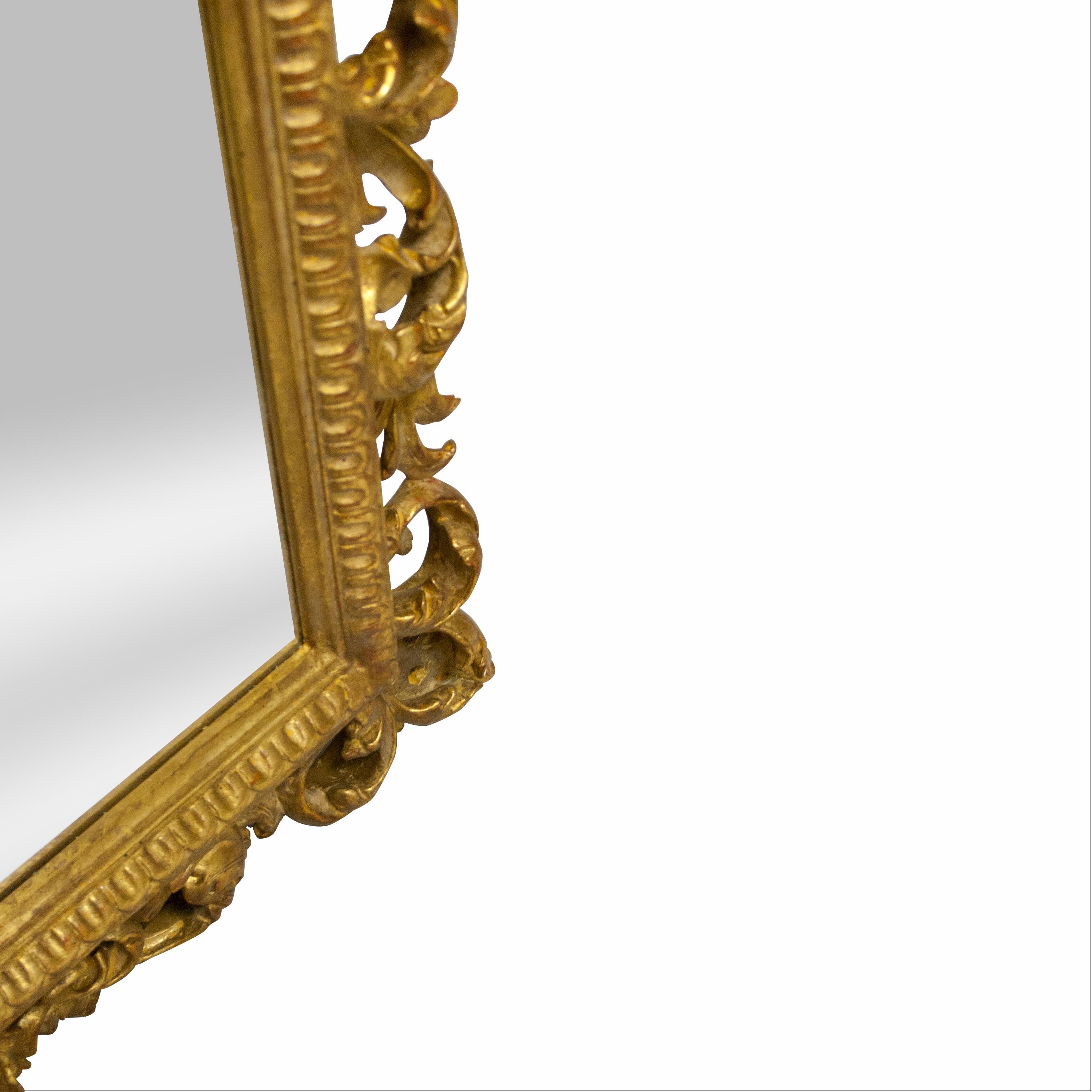 Hand-Carved Neoclassical Empire Gold Hand Carved Wooden Square Mirror, Spain, 1970 For Sale