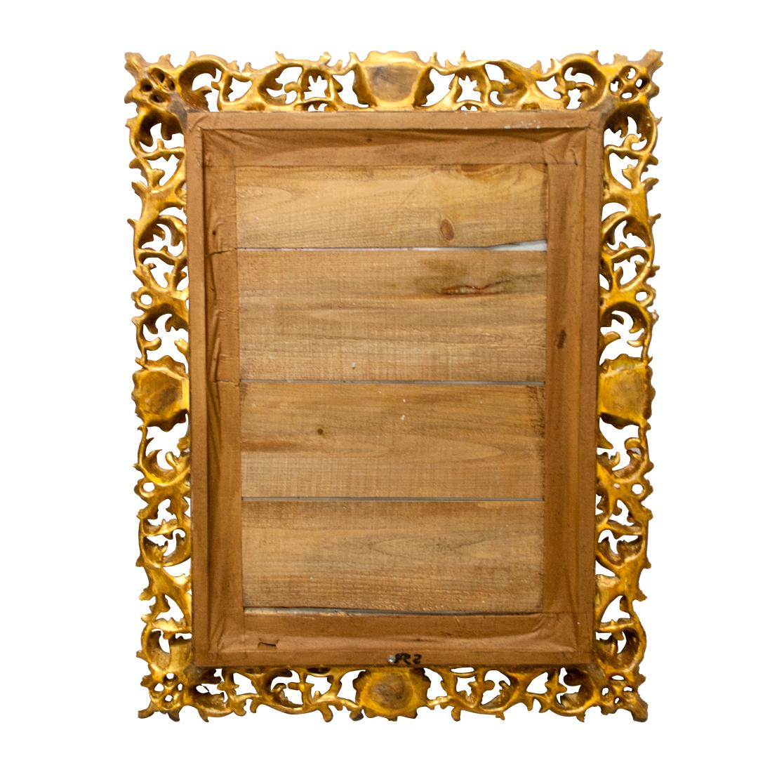 Neoclassical Empire Gold Hand Carved Wooden Square Mirror, Spain, 1970 In Good Condition For Sale In Madrid, ES