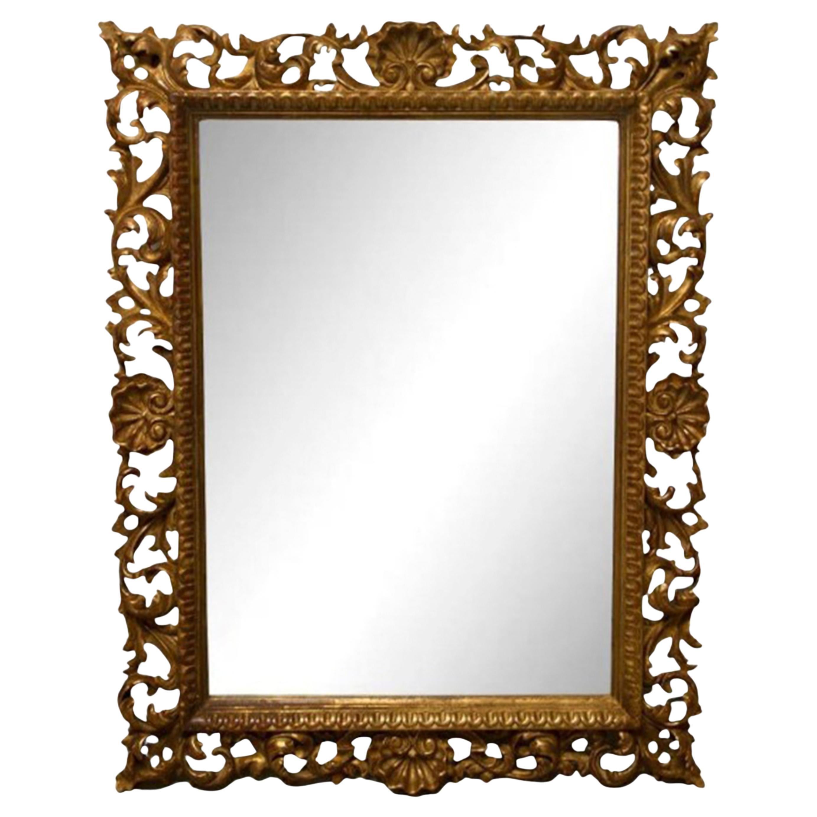 Neoclassical Empire Gold Hand Carved Wooden Square Mirror, Spain, 1970