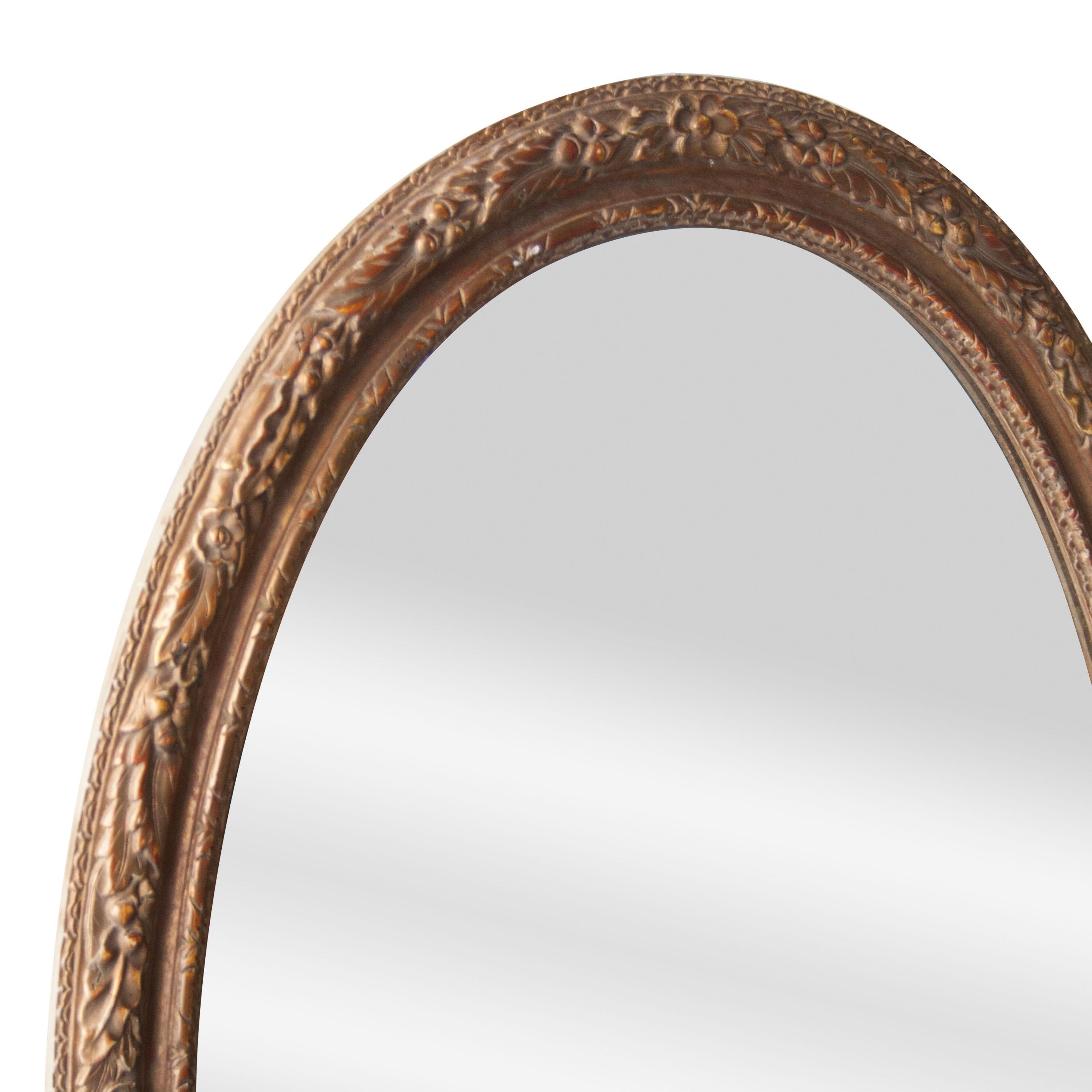 Neoclassical Revival Neoclassical Empire Oval Gold Hand Carved Wooden Mirror, Spain, 1970 For Sale