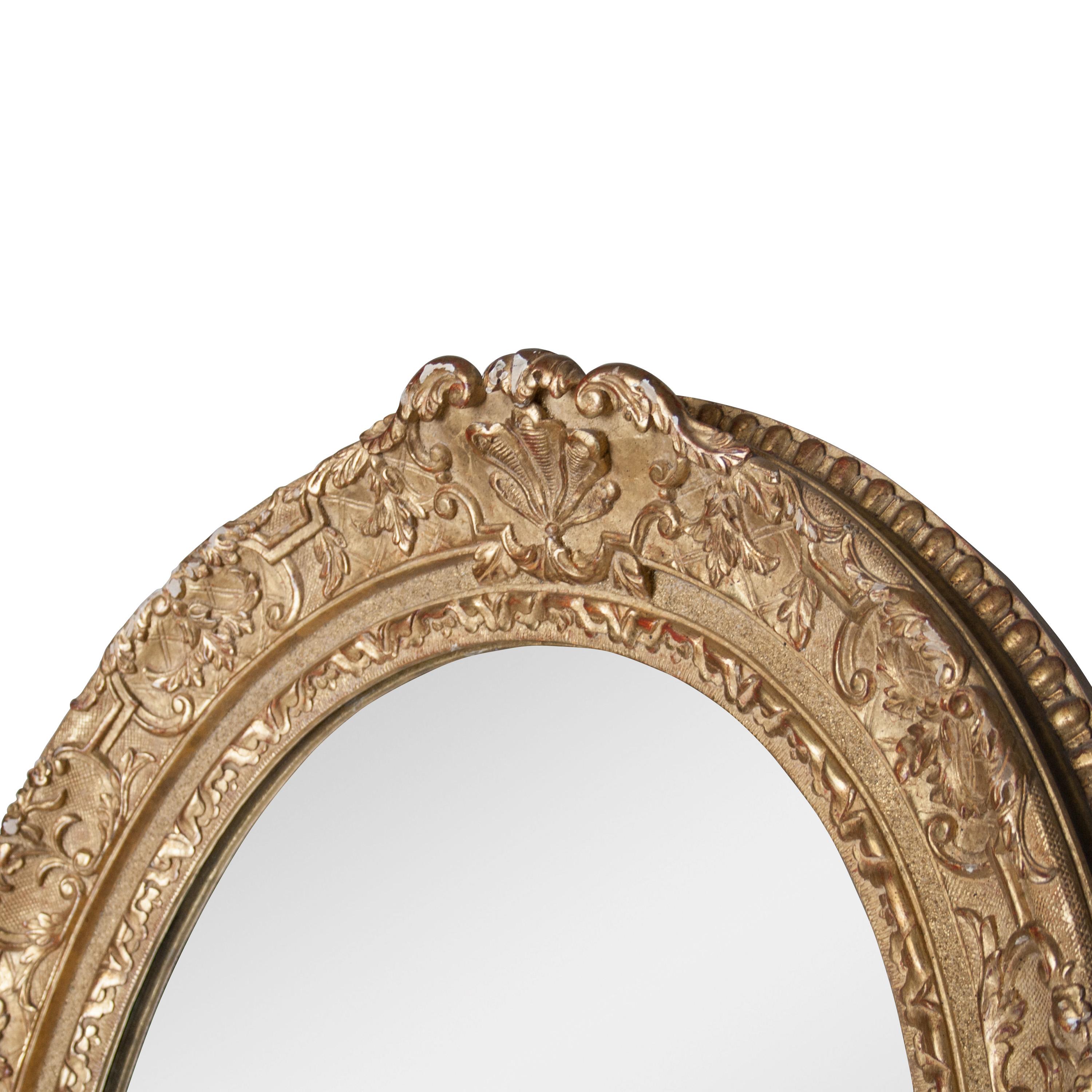 Ovaler, handgeschnitzter Holzspiegel im neoklassizistischen Empire-Stil aus Gold, Spanien, 1970 (Spanisch) im Angebot