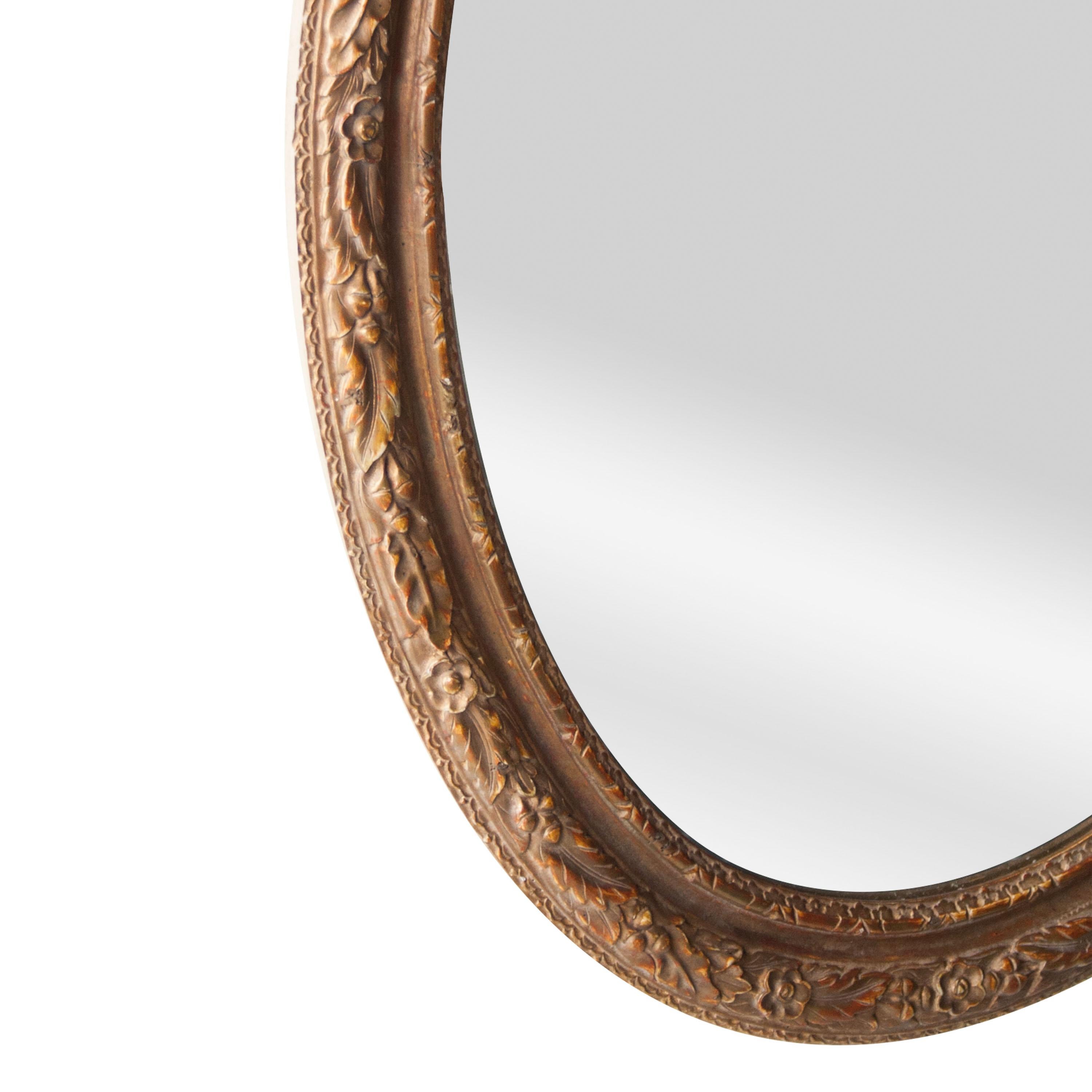 Spanish Neoclassical Empire Oval Gold Hand Carved Wooden Mirror, Spain, 1970 For Sale