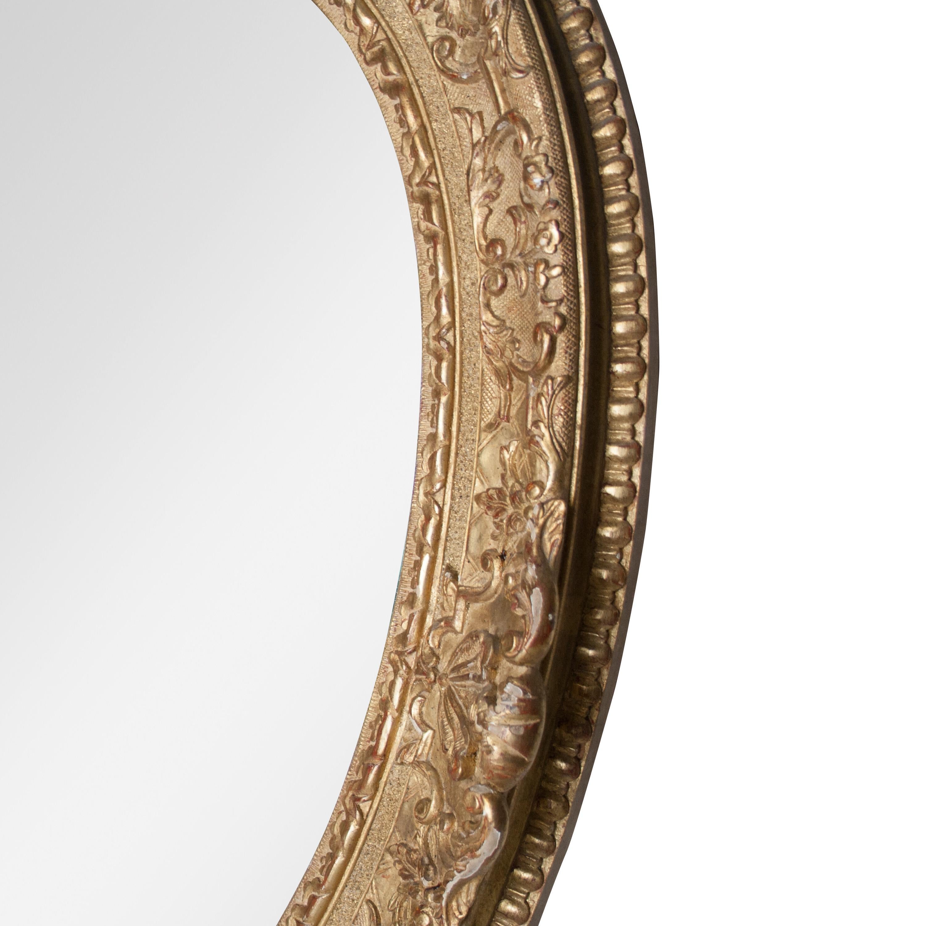 Neoclassical Empire Oval Gold Hand Carved Wooden Mirror, Spain, 1970 In Good Condition For Sale In Madrid, ES