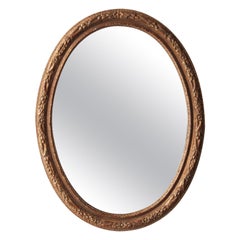 Neoclassical Empire Oval Gold Hand Carved Wooden Mirror, Spain, 1970