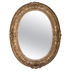 Vintage Neoclassical Empire Oval Gold Hand Carved Wooden Mirror, Spain, 1970