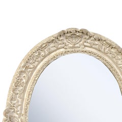 Neoclassical Empire Oval Silver Hand Carved Wooden Mirror, Spain, 1970