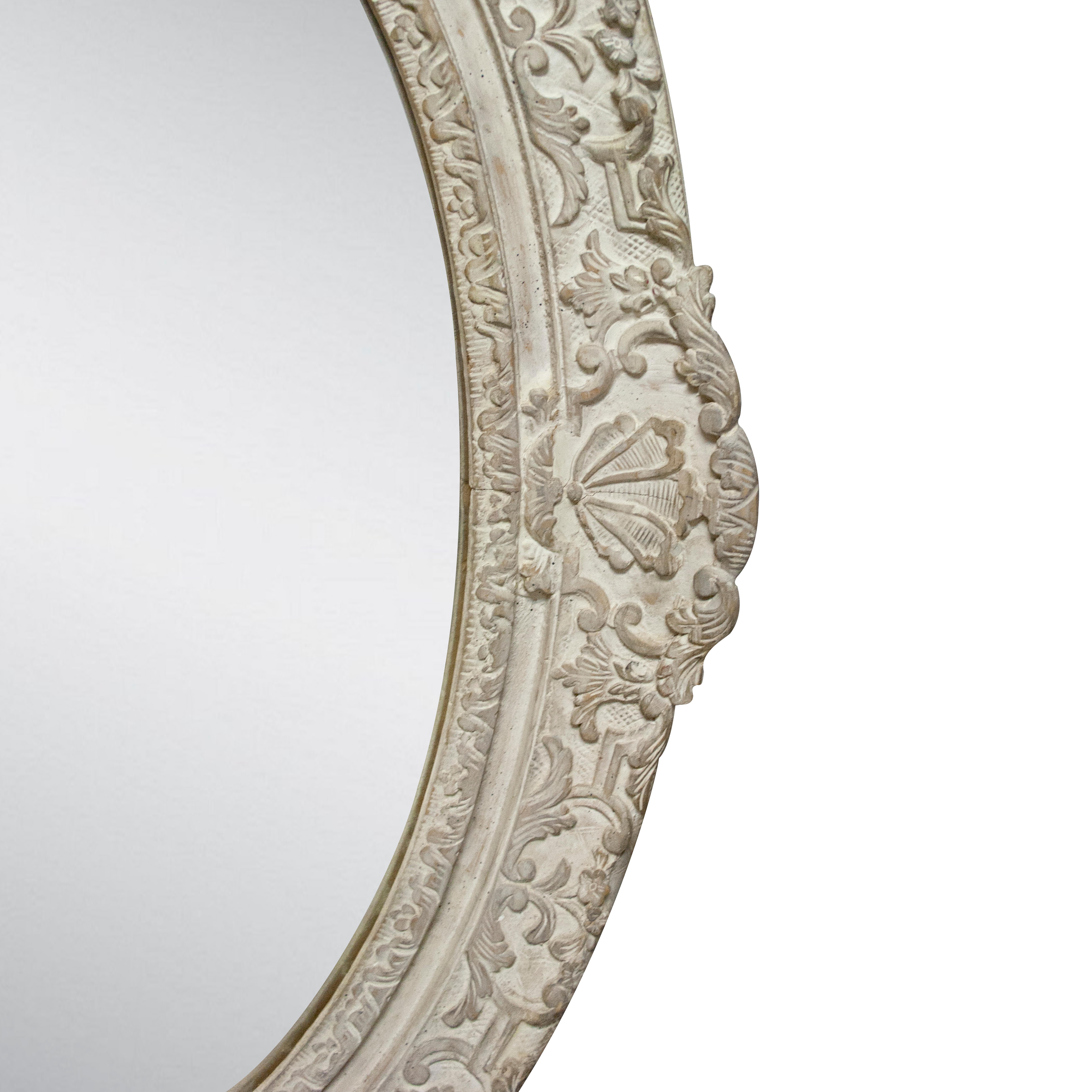 Neoklassizistischer Empire-Spiegel in ovalem Silber mit handgeschnitztem Holz, Spanien, 1970 (Spanisch) im Angebot