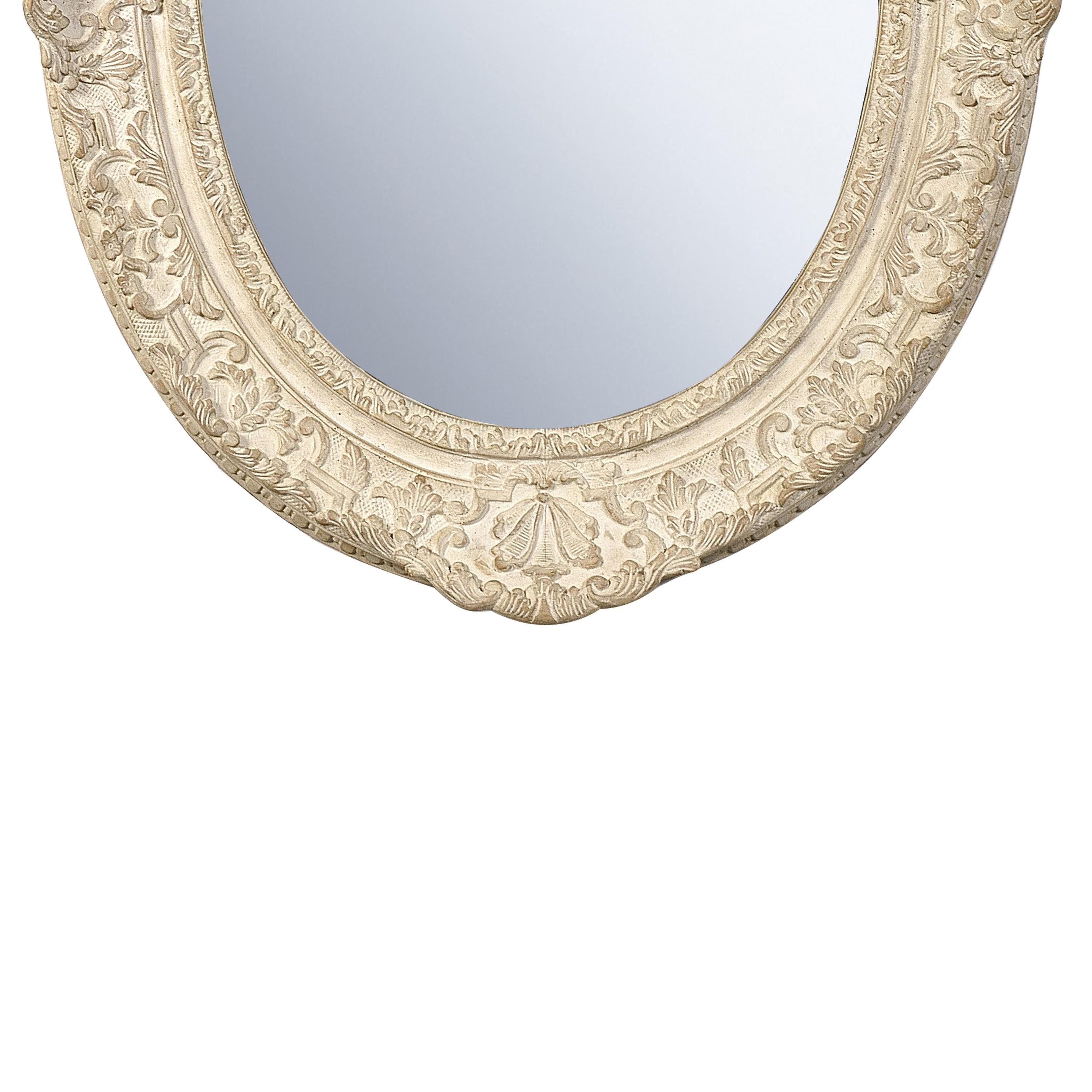 Hand-Carved Neoclassical Empire Oval Silver Hand Carved Wooden Mirror, Spain, 1970 For Sale