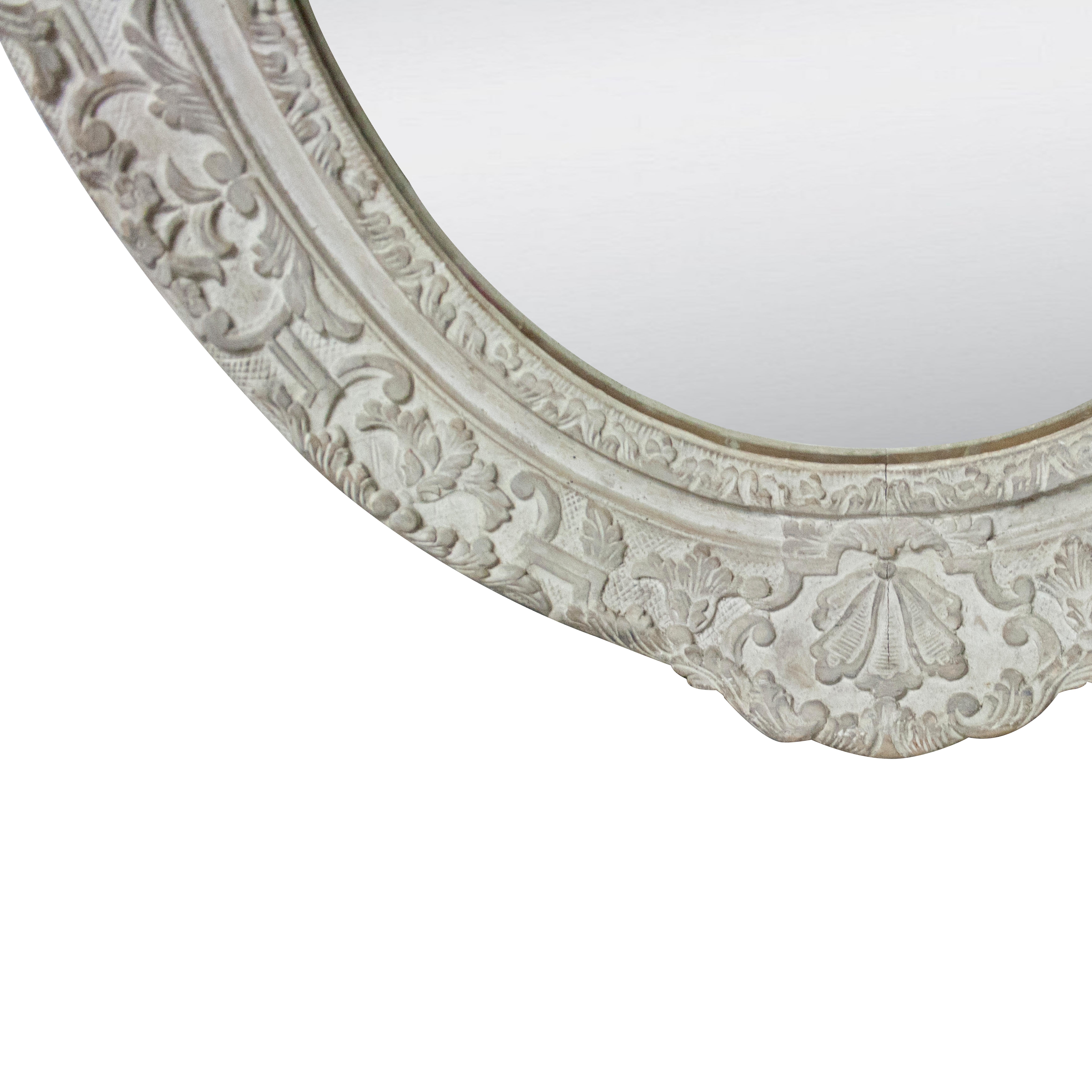 Spanish Neoclassical Empire Oval Silver Hand Carved Wooden Mirror, Spain, 1970 For Sale