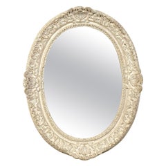 Neoclassical Empire Oval Silver Hand Carved Wooden Mirror, Spain, 1970