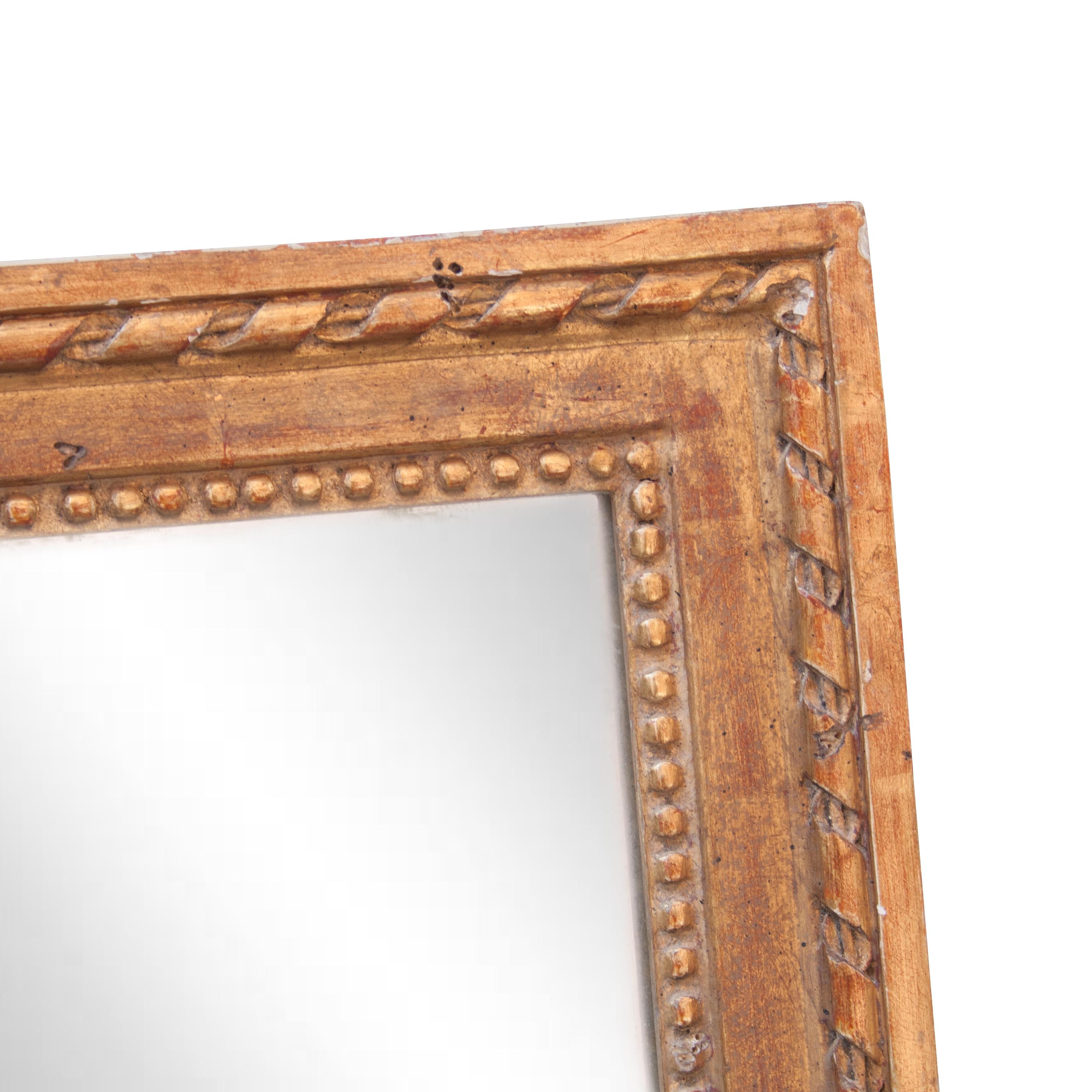 Spanish Neoclassical Empire Rectangular Gold Hand Carved Wooden Mirror, 1970 For Sale