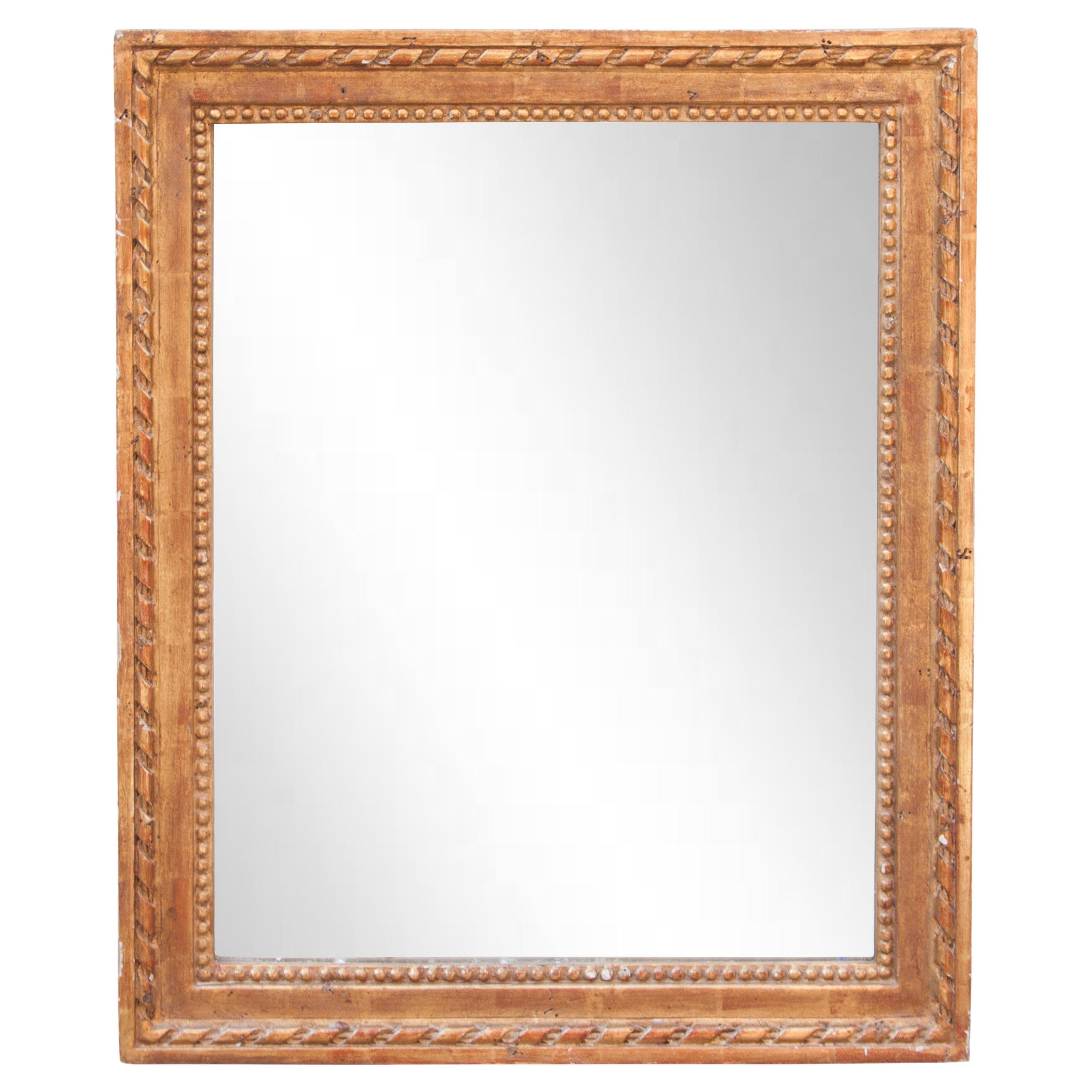Neoclassical Empire Rectangular Gold Hand Carved Wooden Mirror, 1970