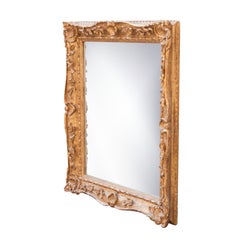 Neoclassical Empire Rectangular Gold Hand Carved Wooden Mirror, Spain, 1970
