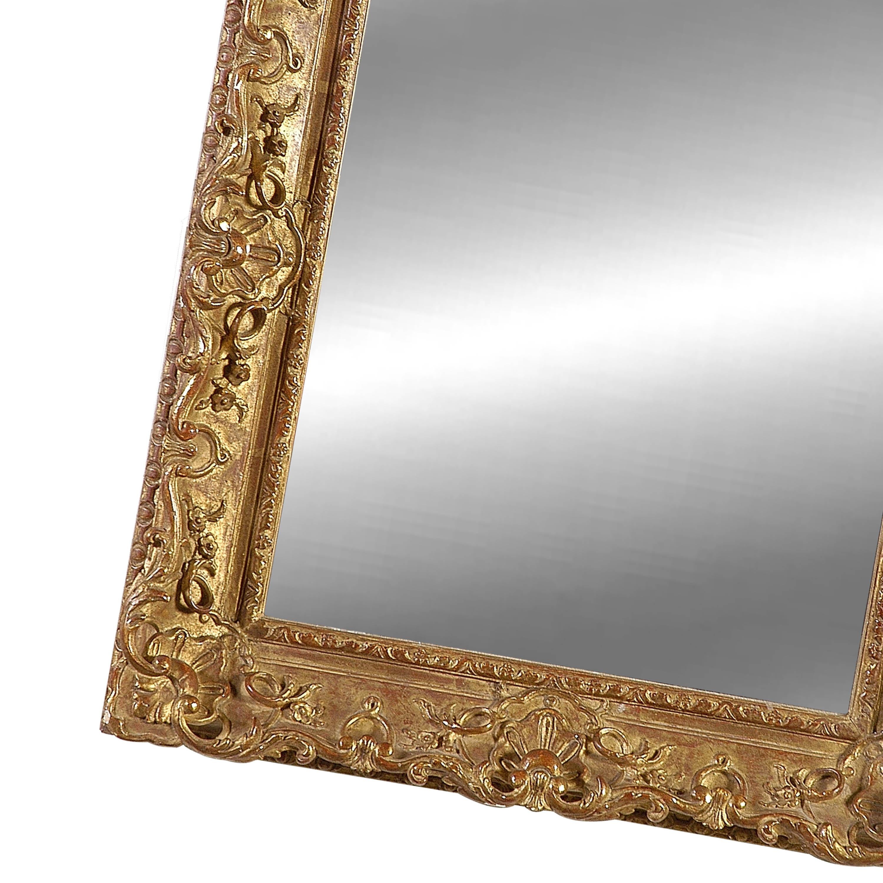 Hand-Carved Neoclassical Empire Rectangular Gold Hand Carved Wooden Mirror, Spain, 1970