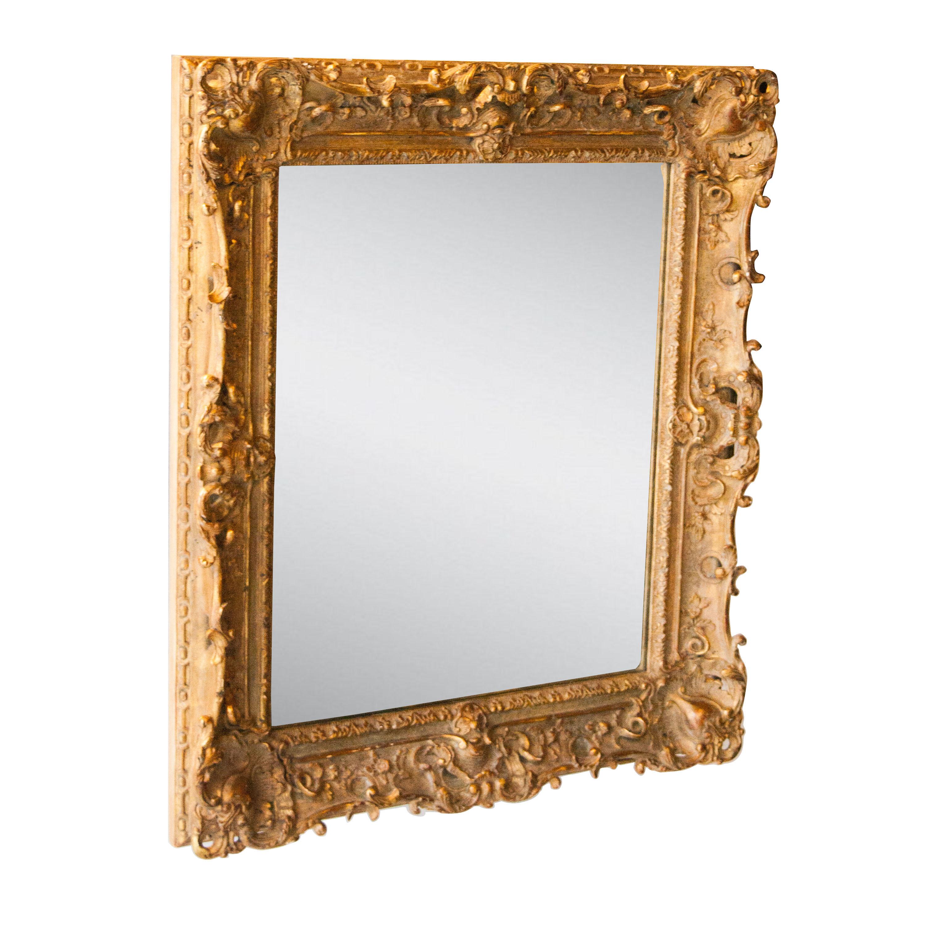 Neoclassical Revival Neoclassical Empire Rectangular Gold Hand Carved Wooden Mirror, Spain, 1970