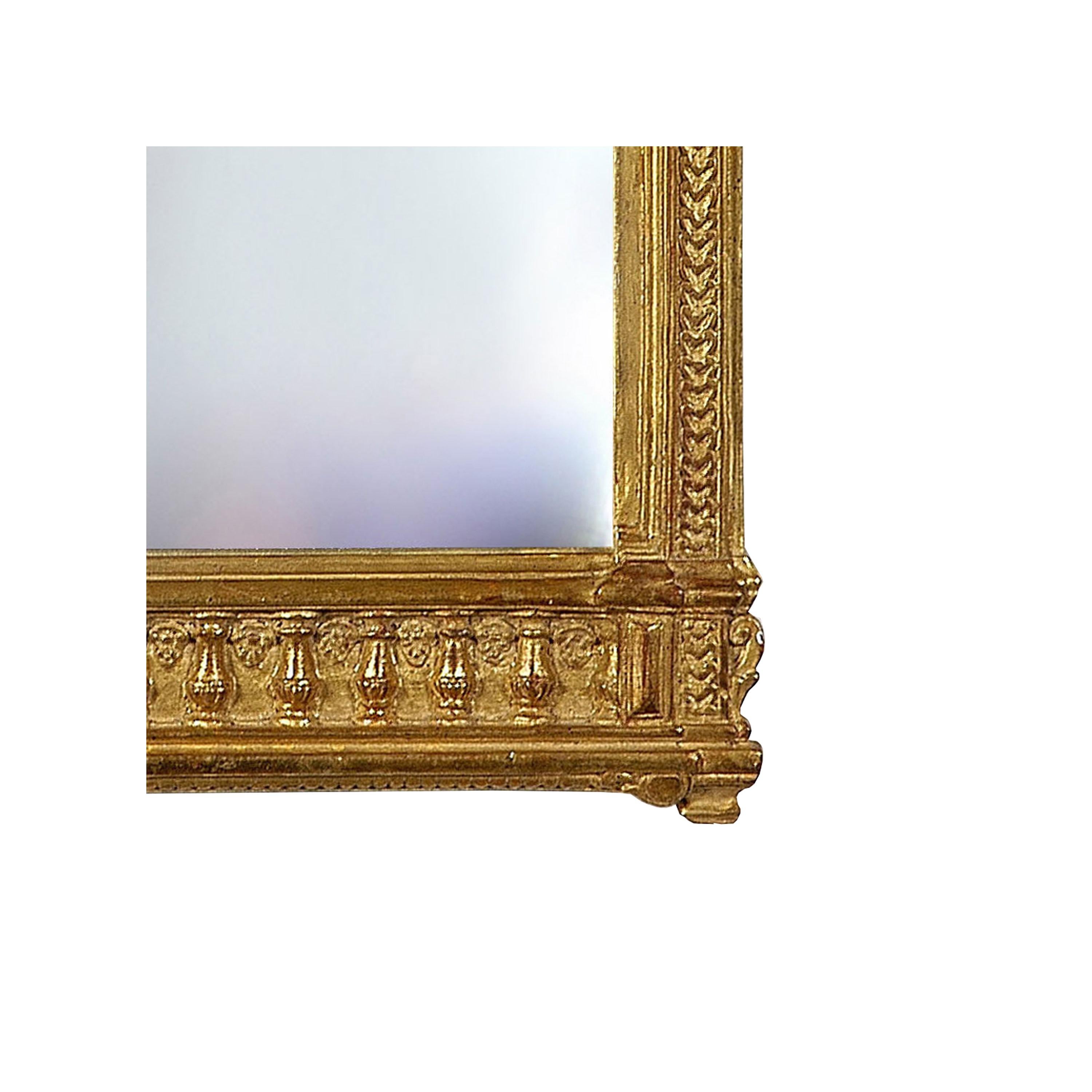 Espagnol Miroir rectangulaire Empire néoclassique en bois sculpté à la main en vente