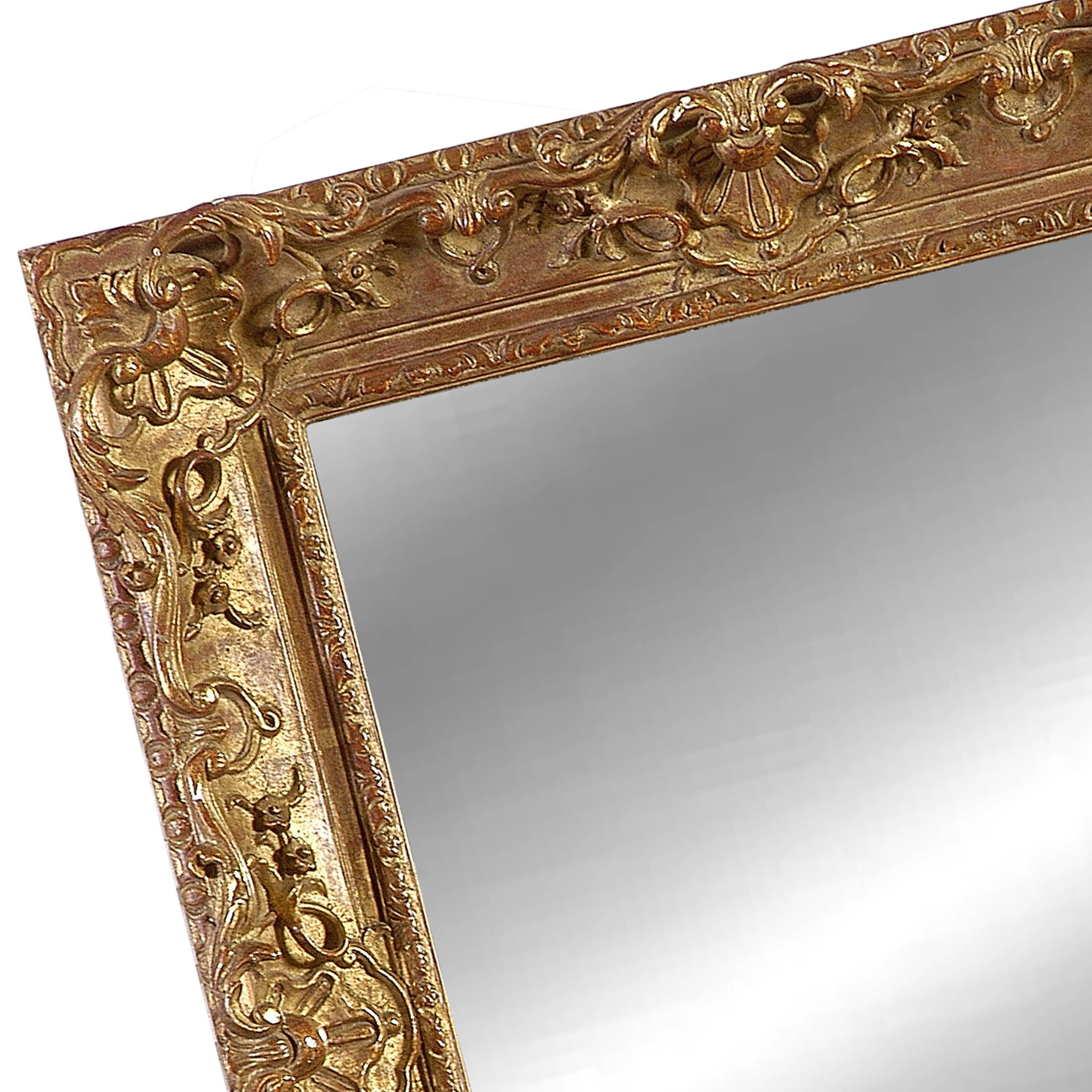 Neoclassical Empire Rectangular Gold Hand Carved Wooden Mirror, Spain, 1970 In Good Condition In Madrid, ES