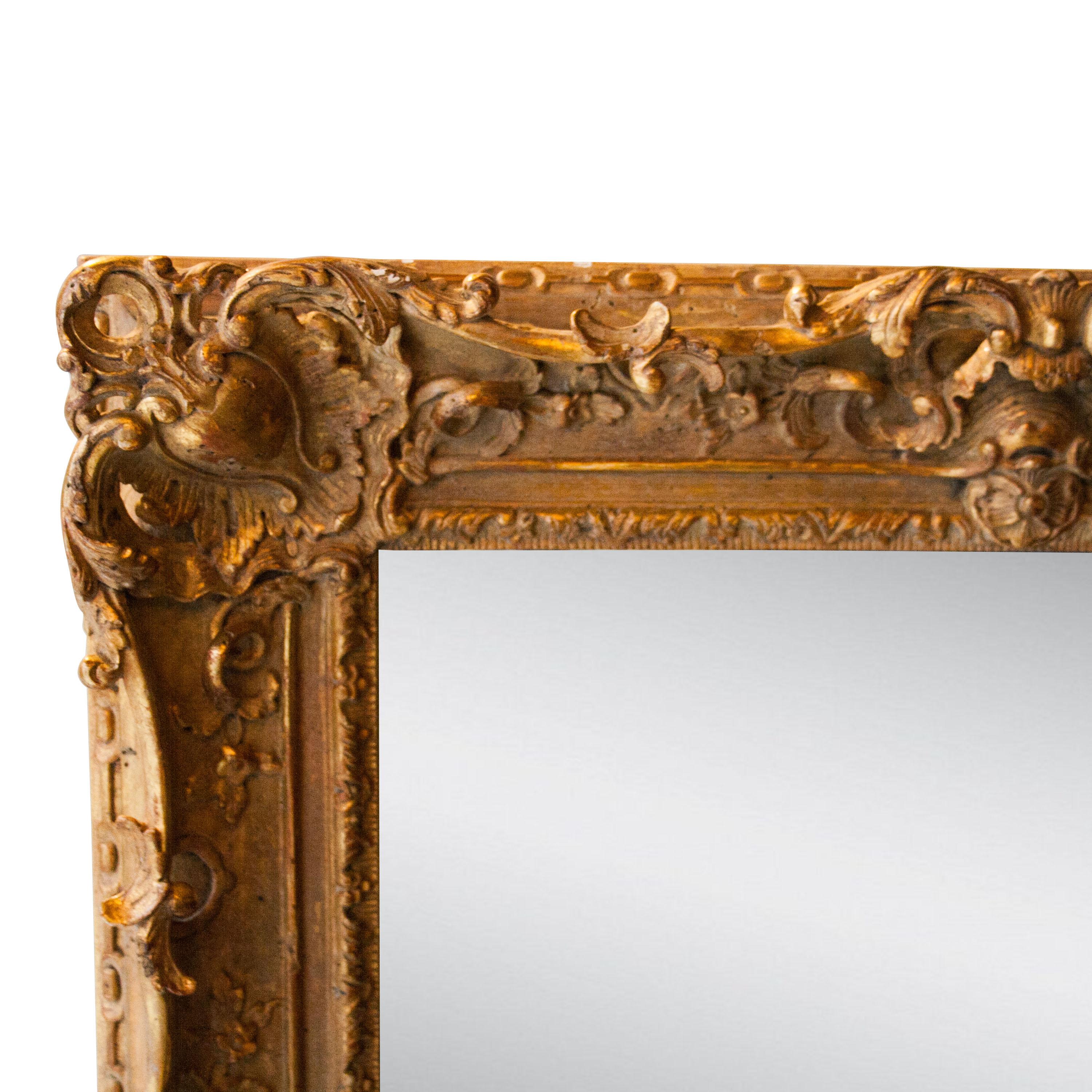 Spanish Neoclassical Empire Rectangular Gold Hand Carved Wooden Mirror, Spain, 1970