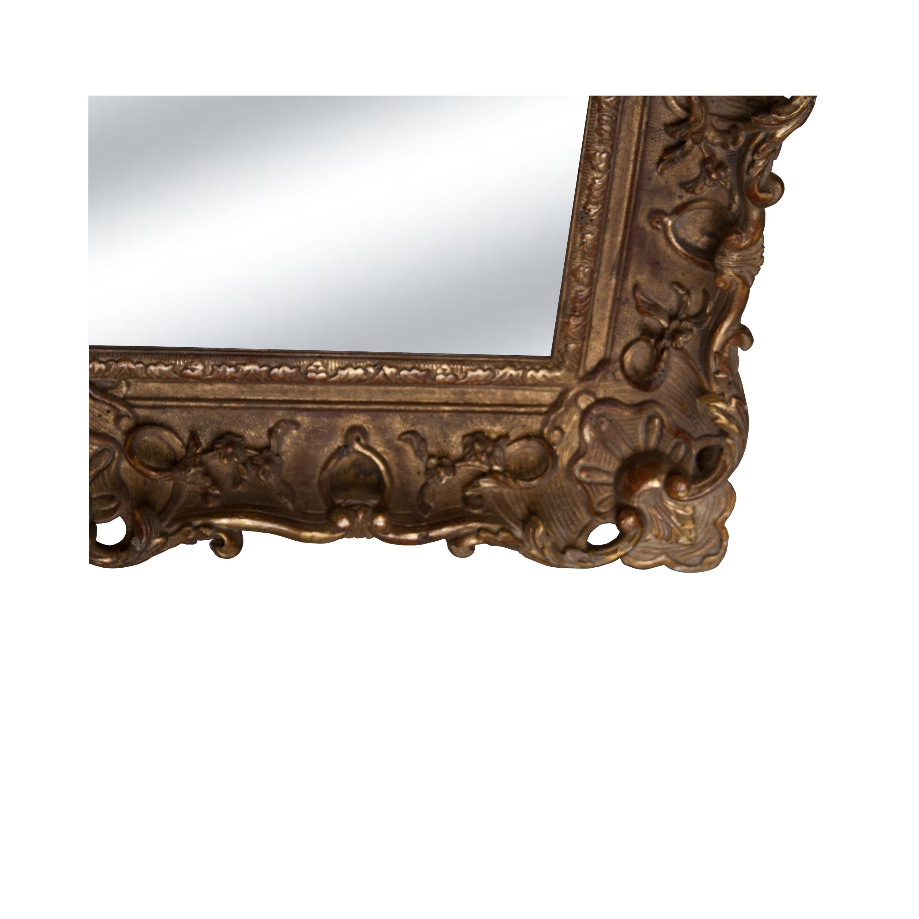 Neoclassical Empire Rectangular Gold Hand Carved Wooden Mirror, Spain, 1970 In Good Condition For Sale In Madrid, ES