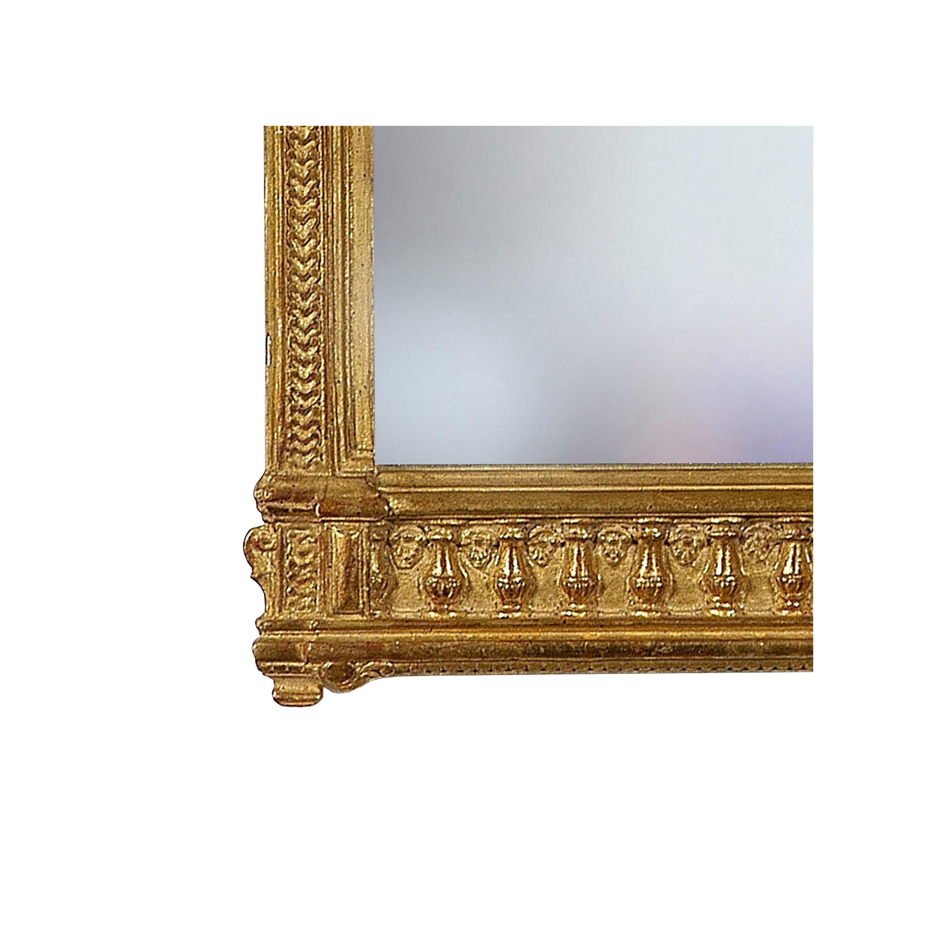 Neoklassische Empire Rechteckige Gold Hand geschnitzt hölzerne Spiegel (Handgeschnitzt) im Angebot