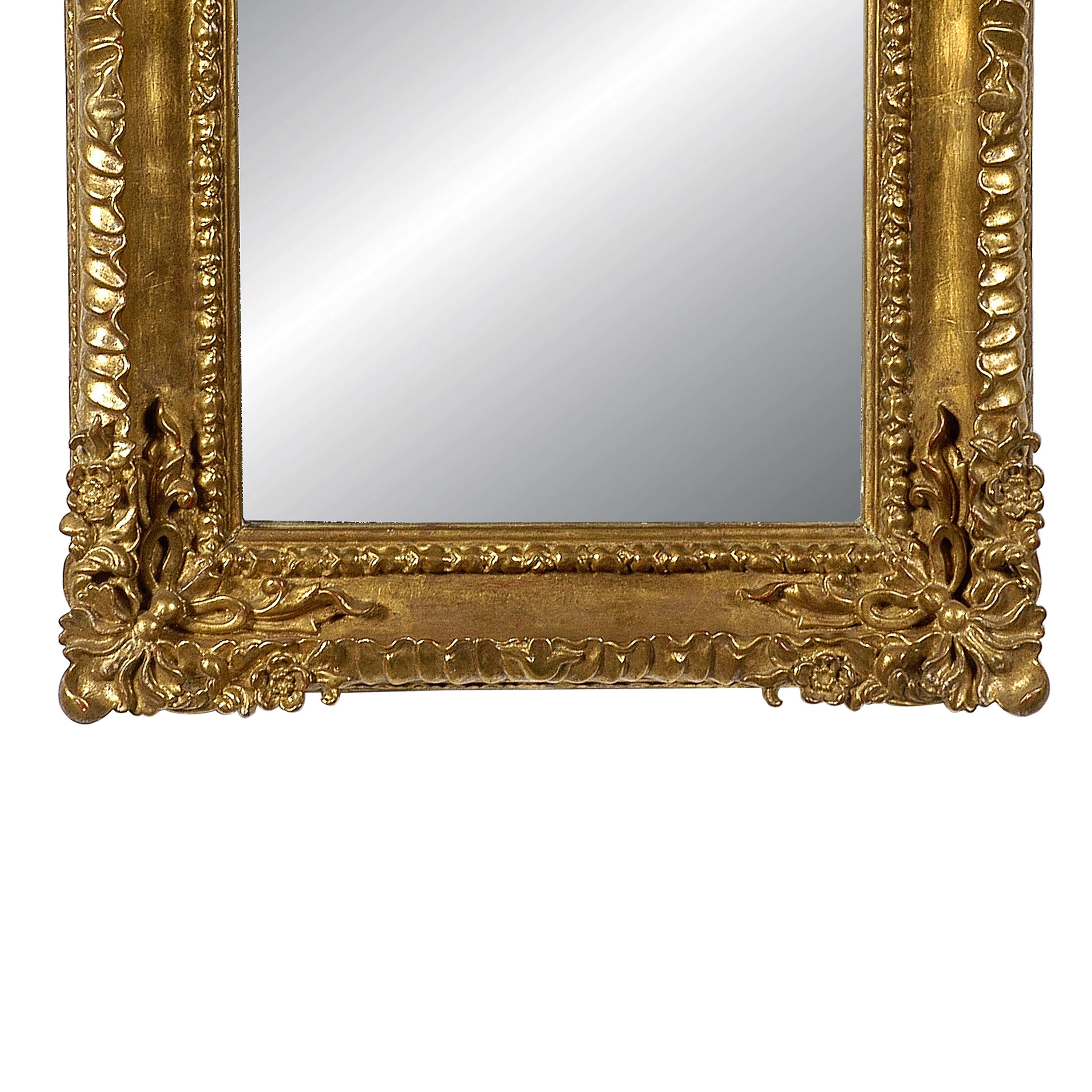 Hand-Carved Neoclassical Empire Rectangular Gold Hand Carved Wooden Mirror, Spain, 1970 For Sale