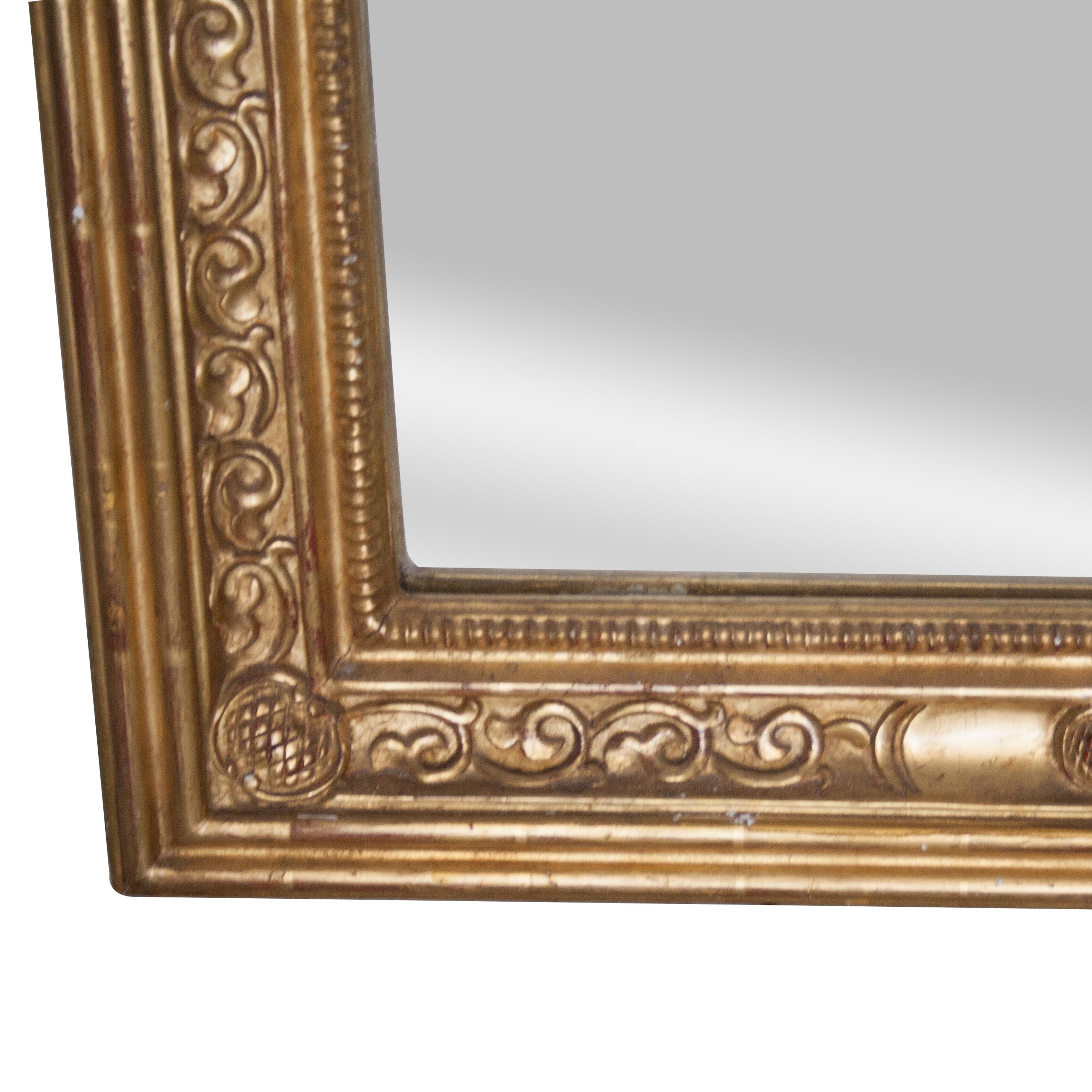 Rechteckiger handgeschnitzter Holzspiegel im neoklassischen Empire-Stil aus Gold, Spanien, 1970 (Handgeschnitzt) im Angebot