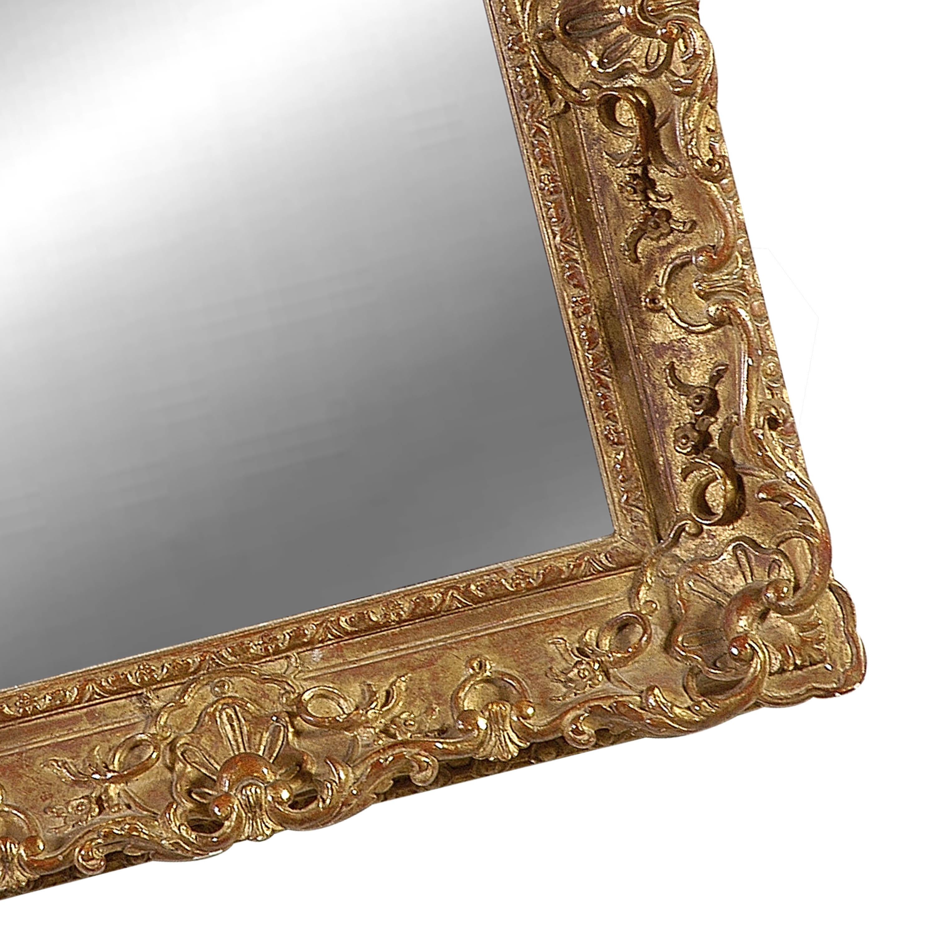 Late 20th Century Neoclassical Empire Rectangular Gold Hand Carved Wooden Mirror, Spain, 1970
