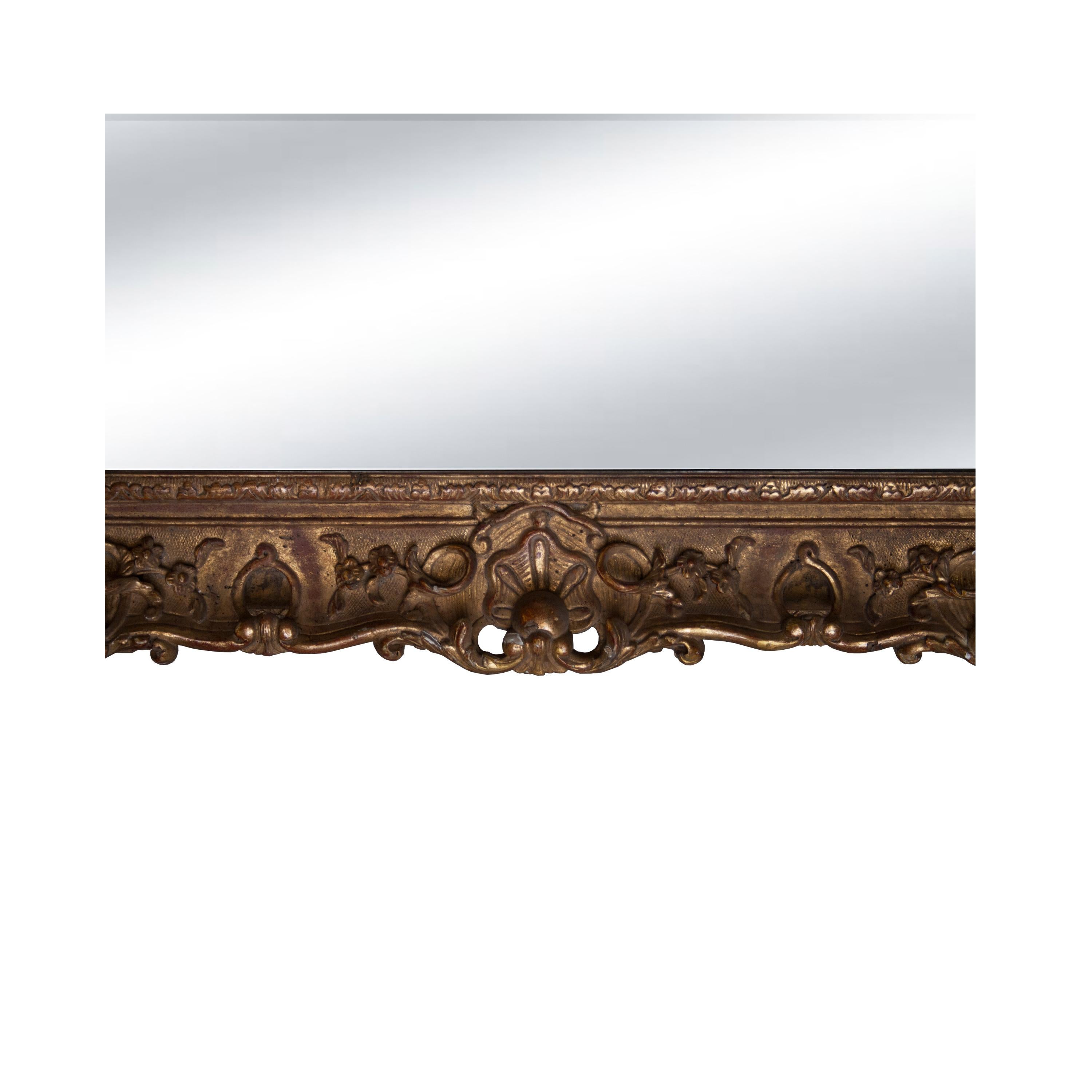 Late 20th Century Neoclassical Empire Rectangular Gold Hand Carved Wooden Mirror, Spain, 1970 For Sale