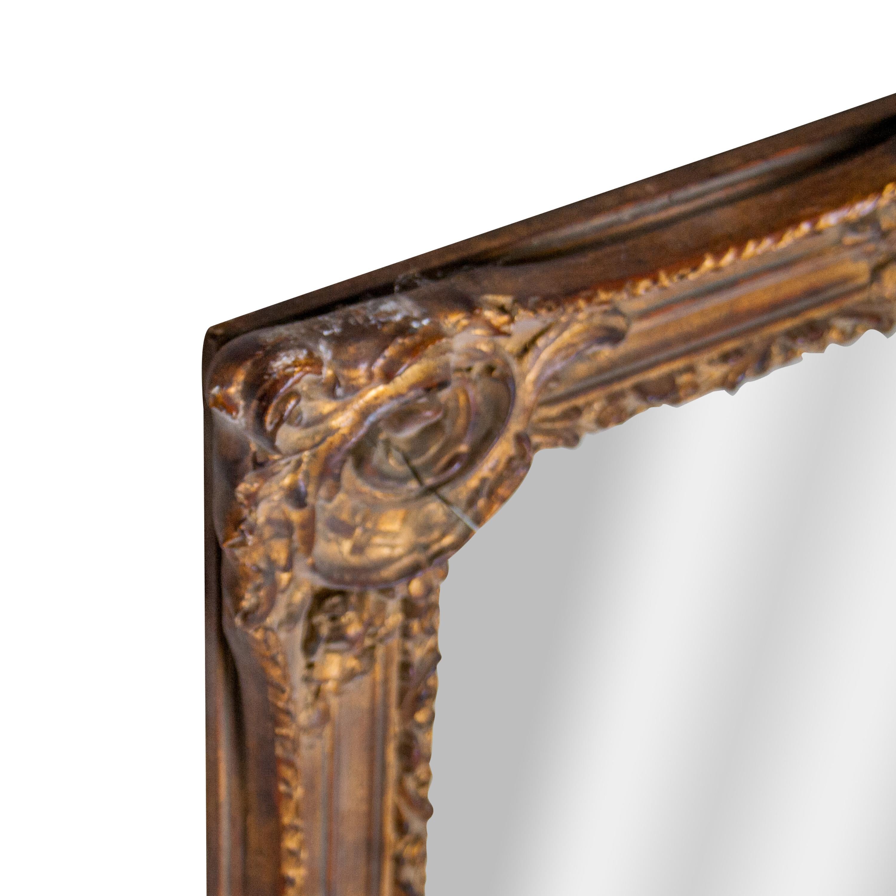 Neoclassical Empire Rectangular Gold Hand Carved Wooden Mirror, Spain, 1970 In Fair Condition For Sale In Madrid, ES