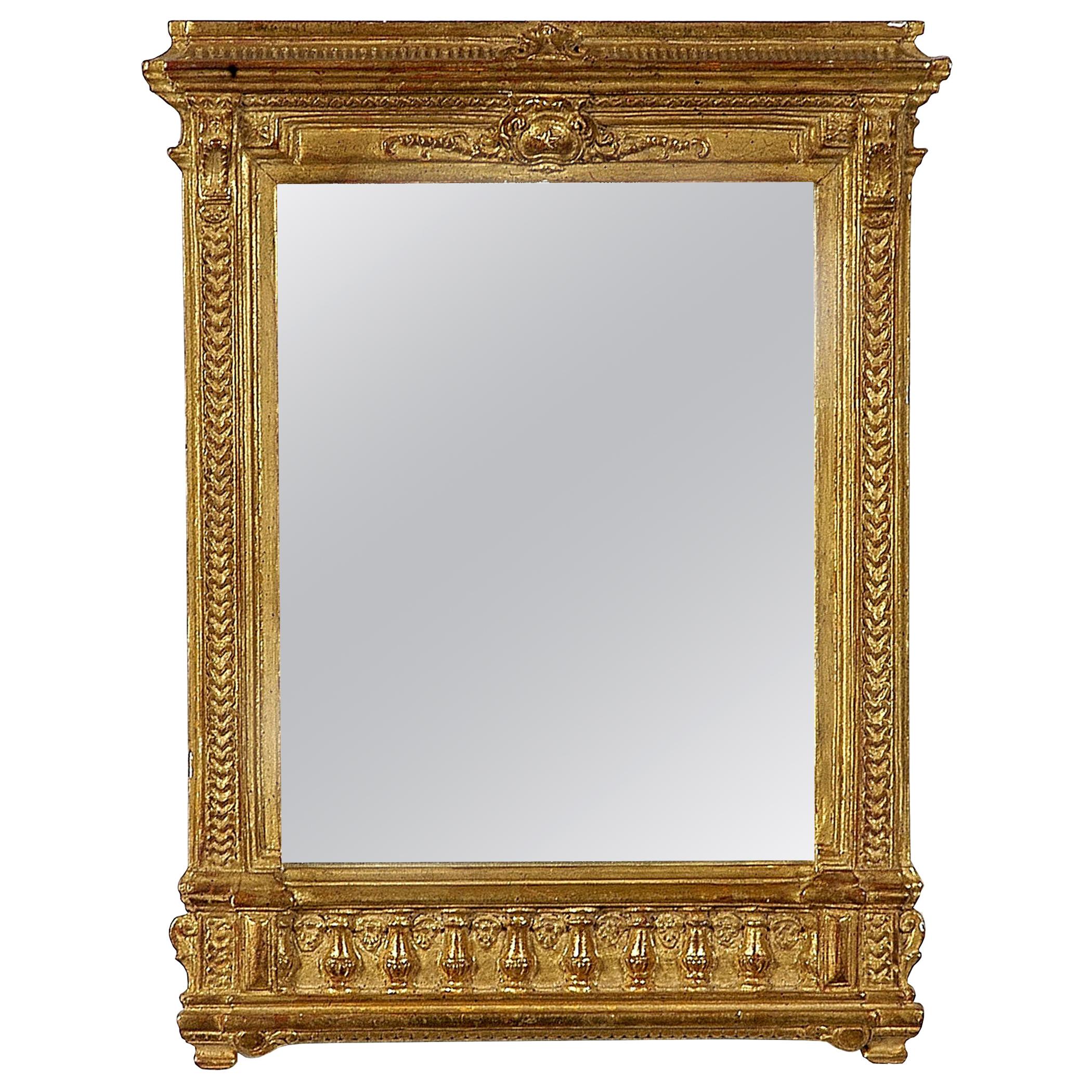 Neoclassical Empire Rectangular Gold Hand Carved Wooden Mirror