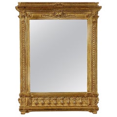 Retro Neoclassical Empire Rectangular Gold Hand Carved Wooden Mirror