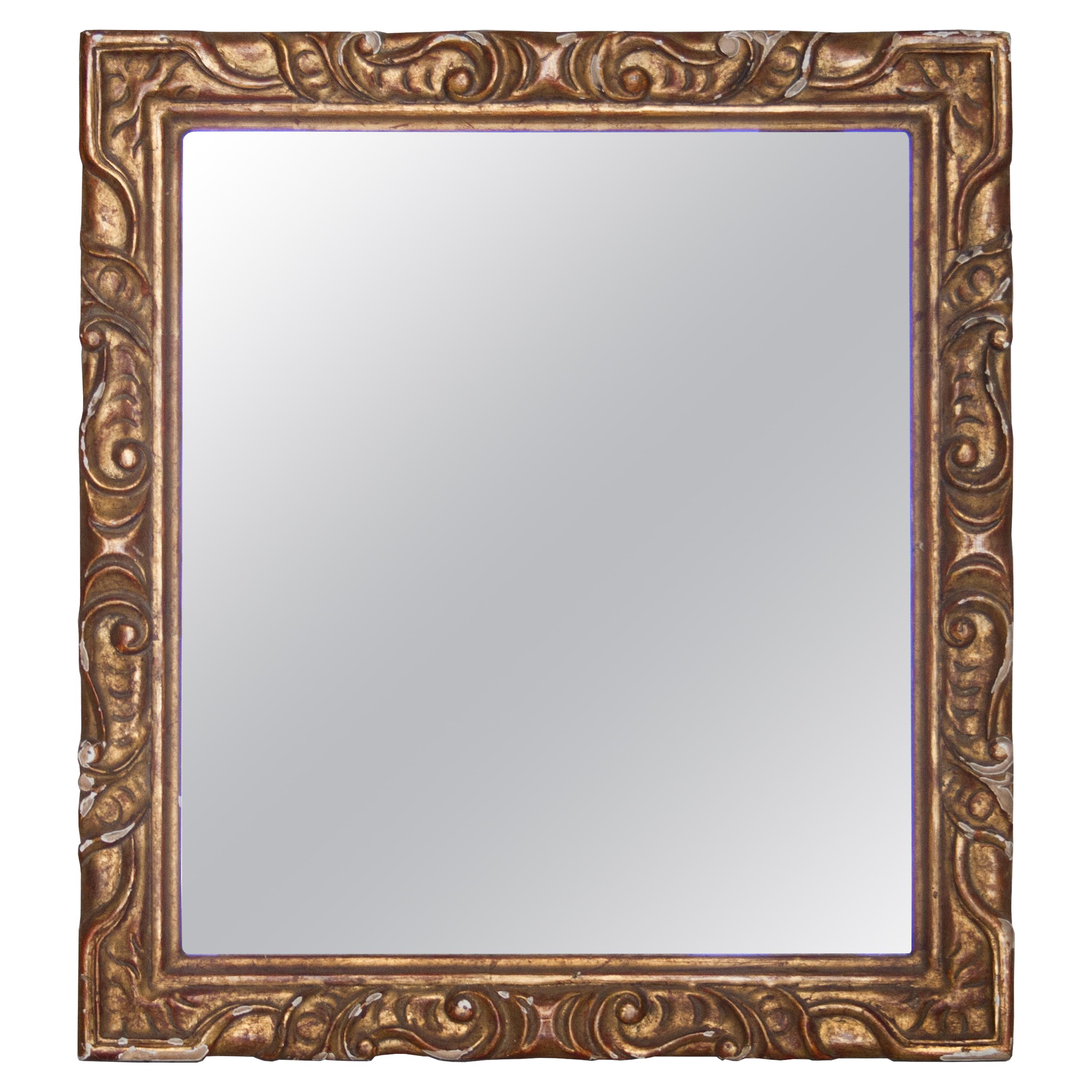 Neoclassical Empire Rectangular Gold Hand Carved Wooden Mirror, Spain, 1970 For Sale