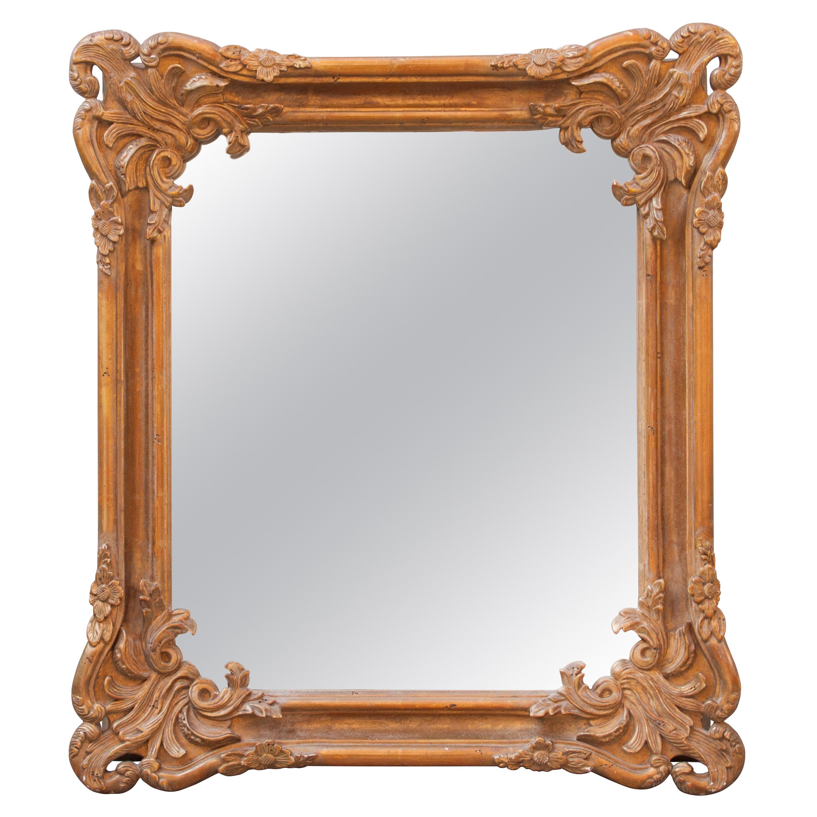 Neoclassical Empire Rectangular Gold Hand Carved Wooden Mirror, Spain, 1970 For Sale