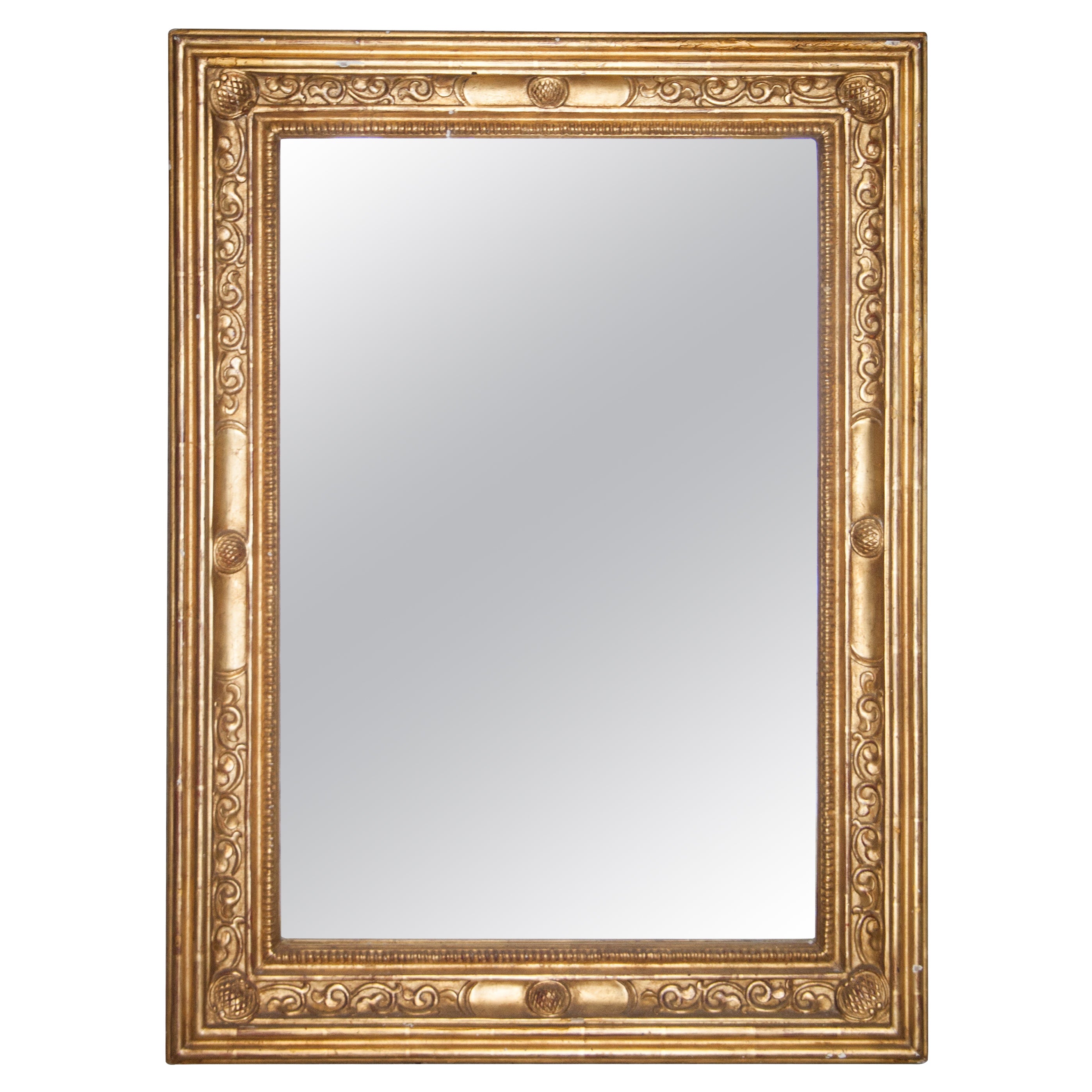 Neoclassical Empire Rectangular Gold Hand Carved Wooden Mirror, Spain, 1970