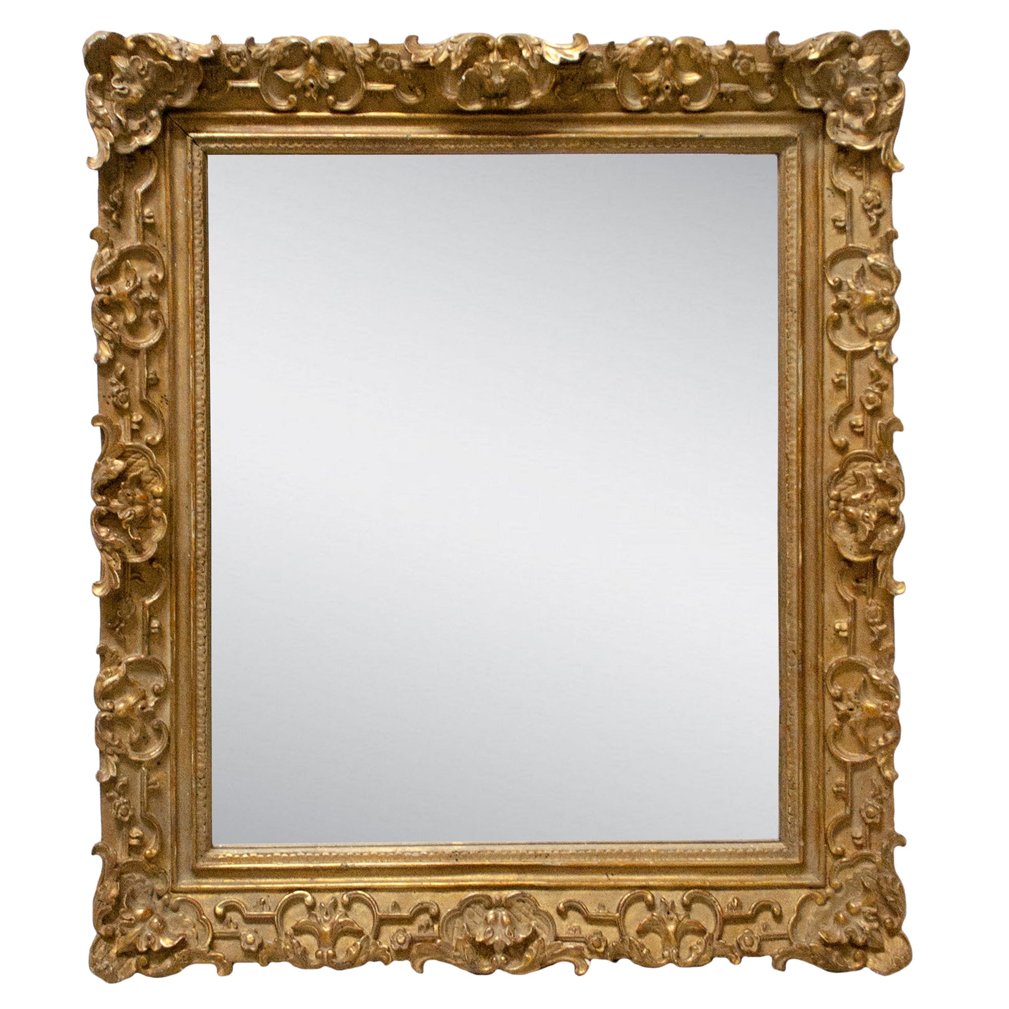 Neoclassical Empire Rectangular Gold Hand Carved Wooden Mirror, Spain, 1970