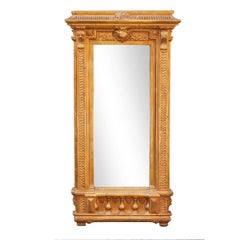 Pair of Neoclassical Empire Gilt Wood Rectangular Mirrors, Spain, 1970