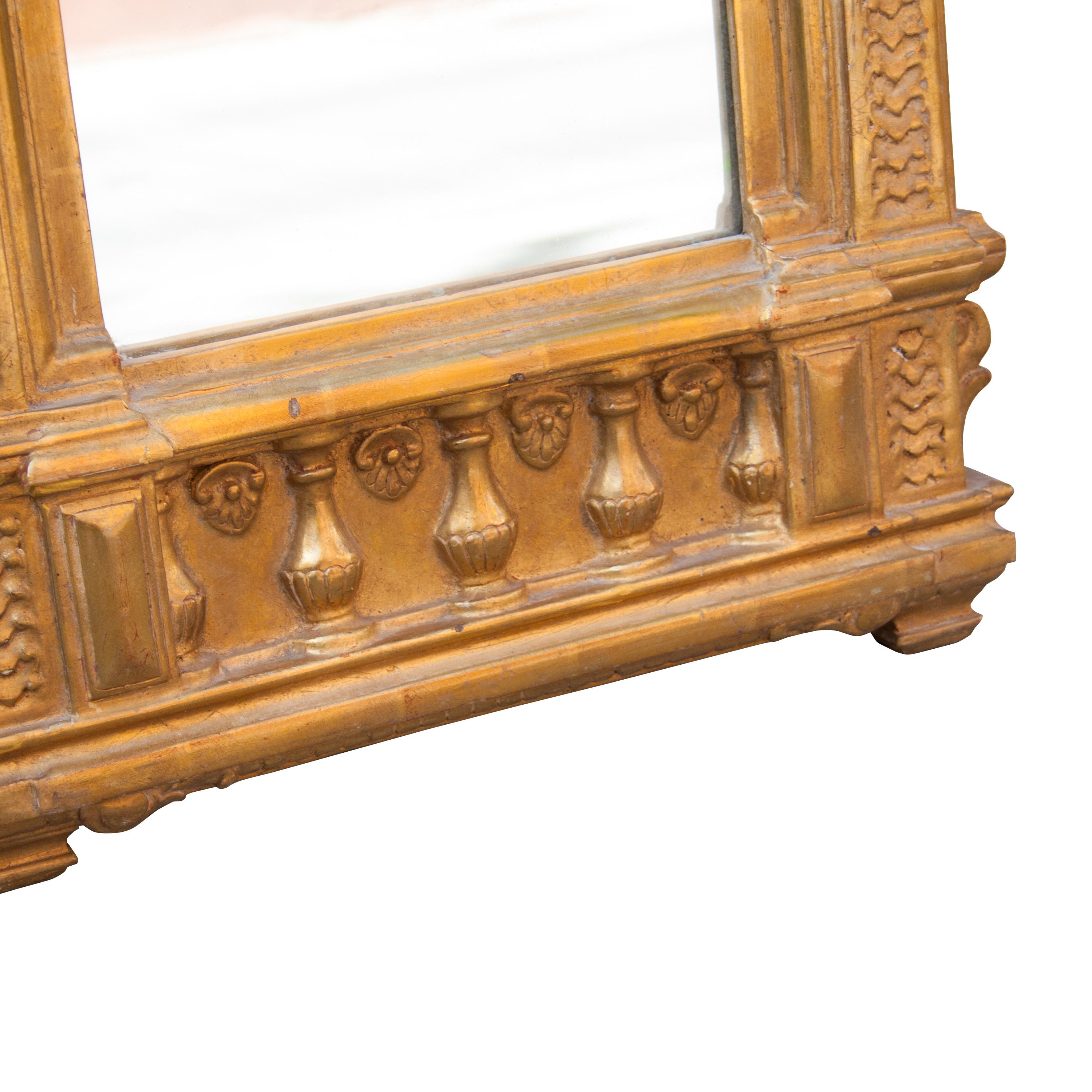 Spanish Neoclassical Empire Rectangular Gold Hand Carved Wooden Pair Mirror, Spain, 1970 For Sale