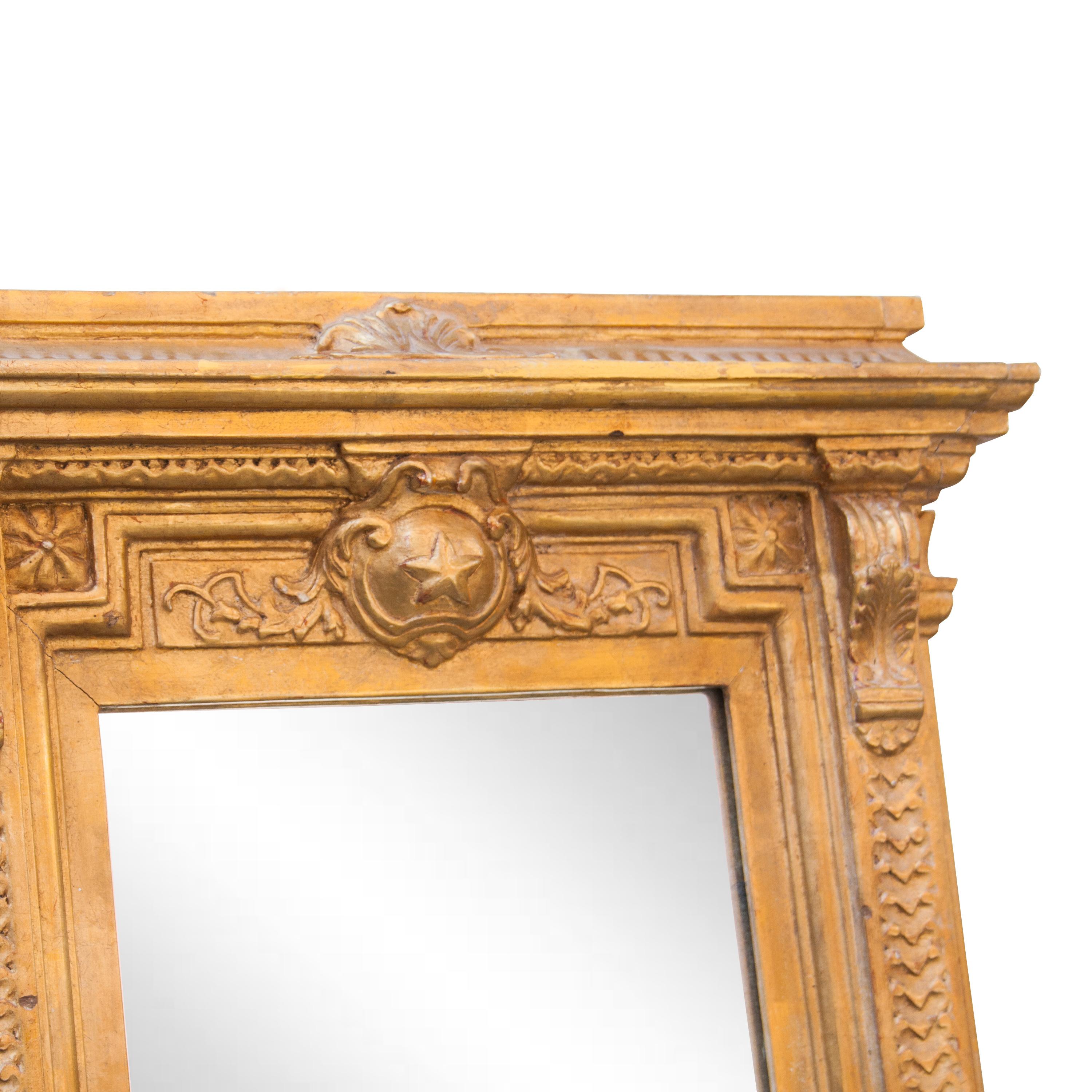 Hand-Carved Neoclassical Empire Rectangular Gold Hand Carved Wooden Pair Mirror, Spain, 1970 For Sale