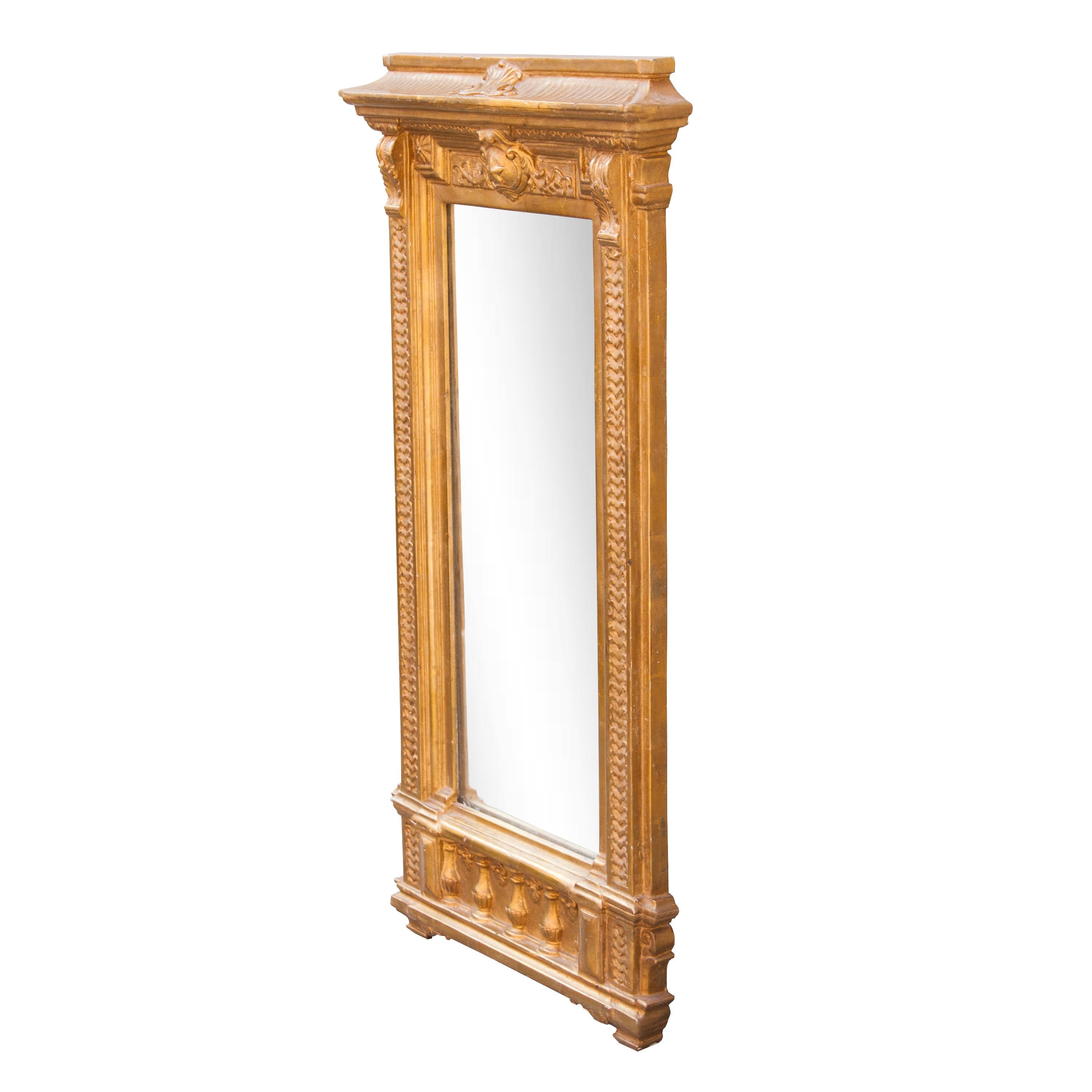 Neoclassical Empire Rectangular Gold Hand Carved Wooden Pair Mirror, Spain, 1970 In Good Condition For Sale In Madrid, ES