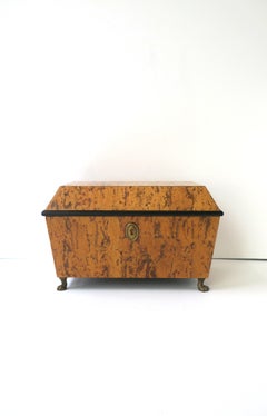 Neoclassical Empire Revival Style Box, Tiger Burl-Esque Lion Heads, Late20th C