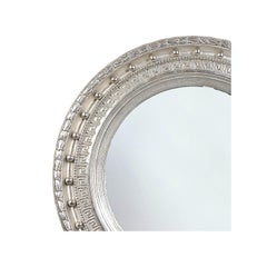 Neoclassical Empire Round Silver Hand Carved Wooden Mirror